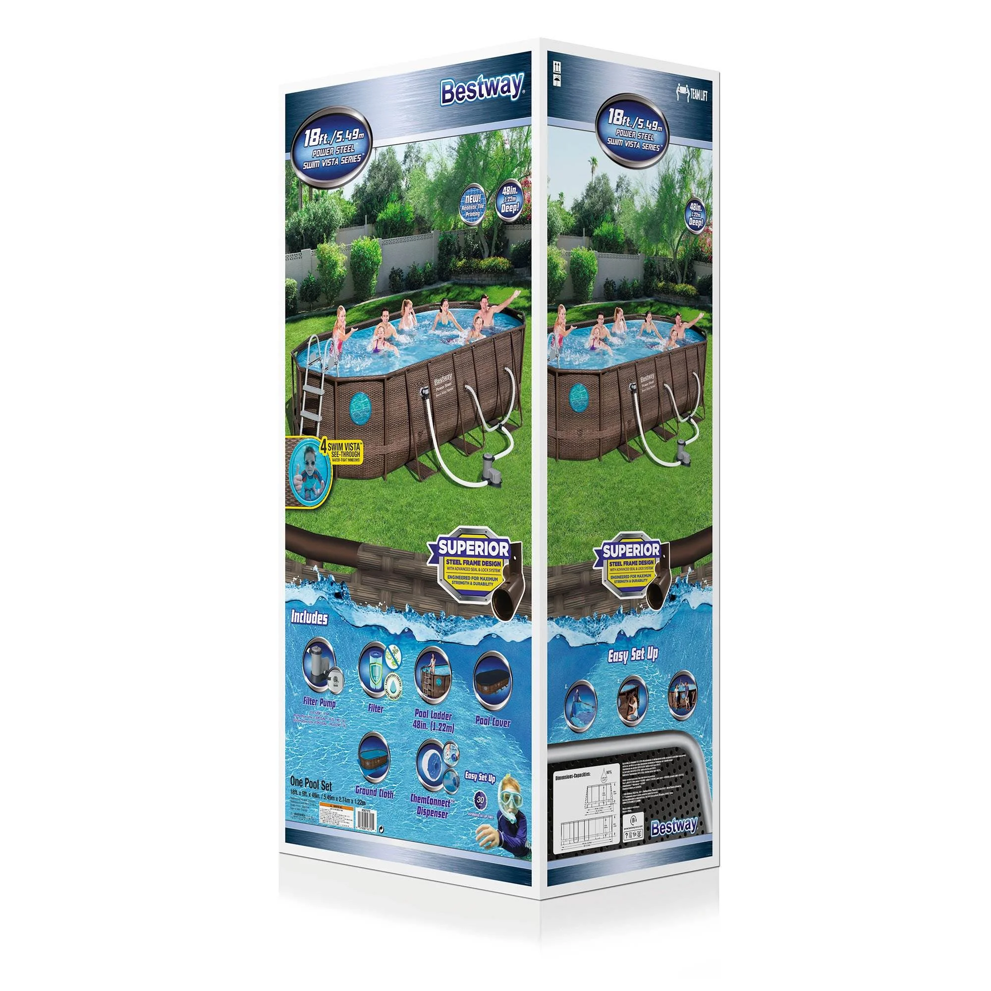 Bestway 18 x 9 x 4 Foot Power Steel Swim Vista Pool Set and Pool Surface Skimmer