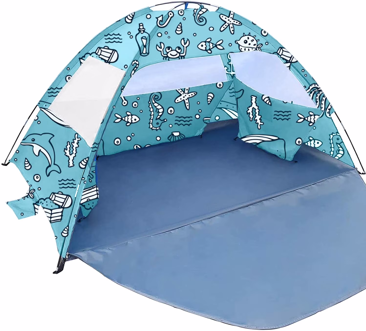 KidzAdventure Beach Tent for Baby, Kids and Family | 3-4 Person Sun Shelter Sun Shade | UPF 50+ UV Protection | PU800 Waterproof Canopy Cabana| Tent for Beach or Camping - Ocean World
