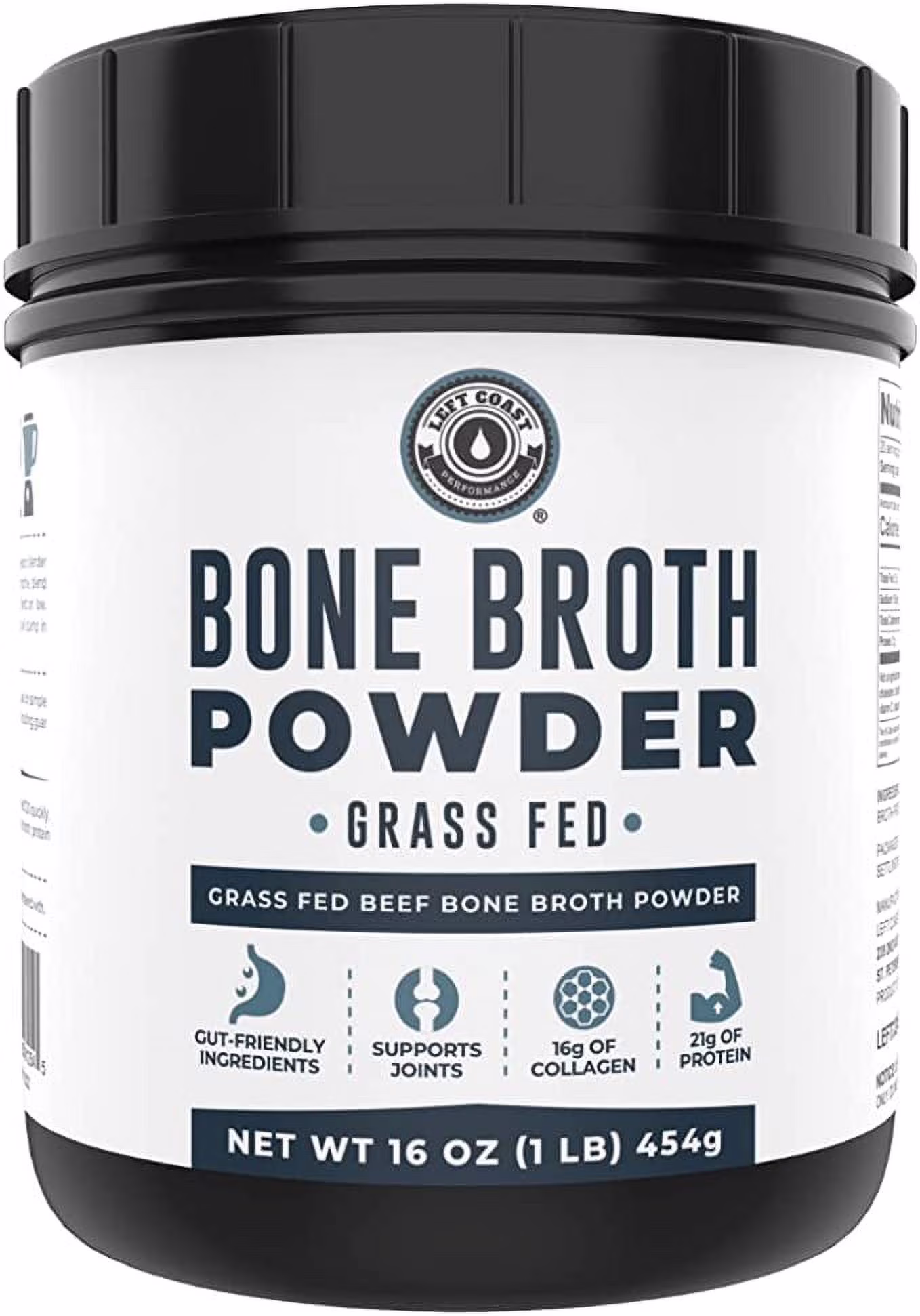 Left Coast Performance Organic Bone Broth Protein Powder | Grass-Fed Protein with Collagen | Low Carb, Keto Friendly, Non-GMO Ingredients - 1 LB