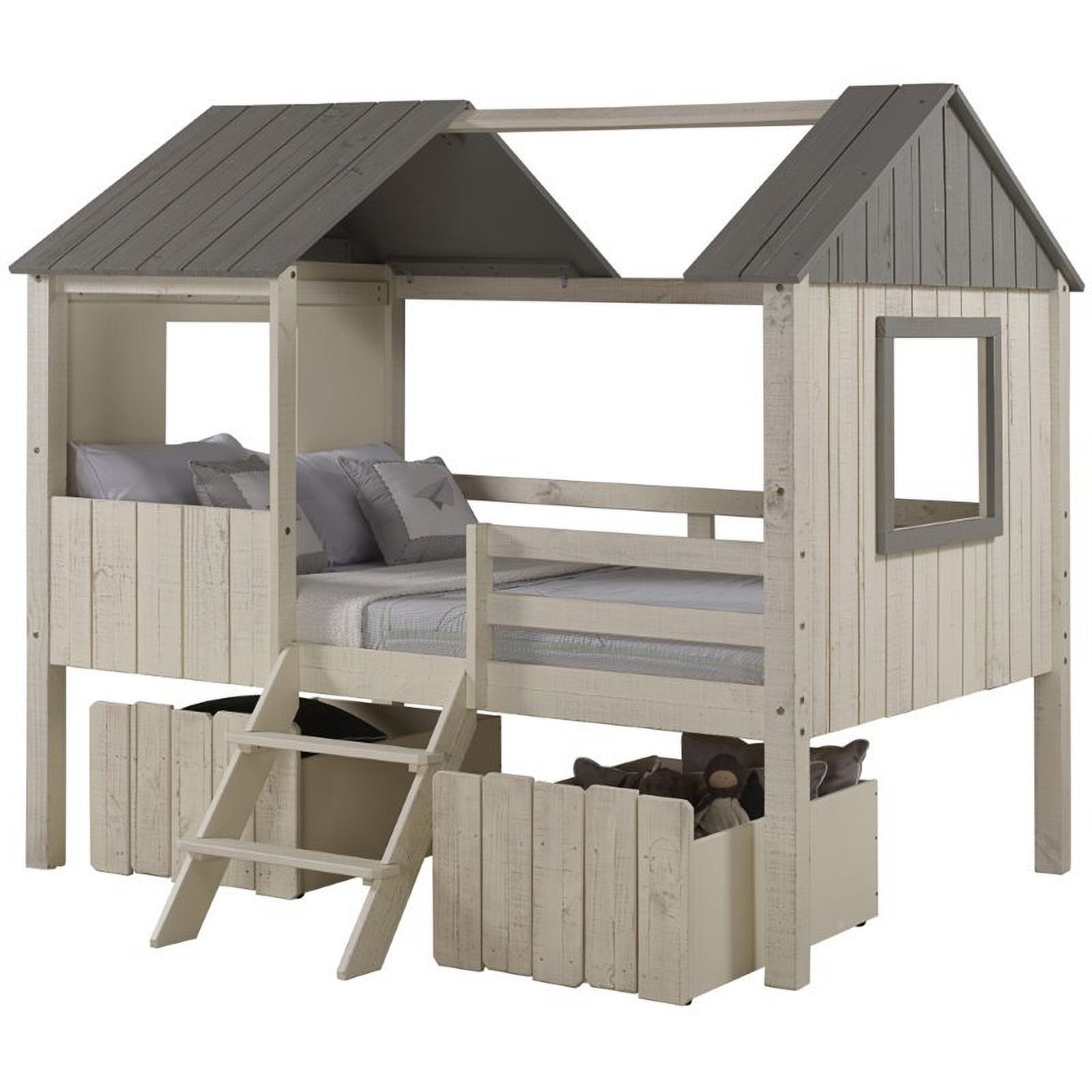 Rosebery Kids Full Solid Wood Low Loft Bed With Drawers in Rustic Sand