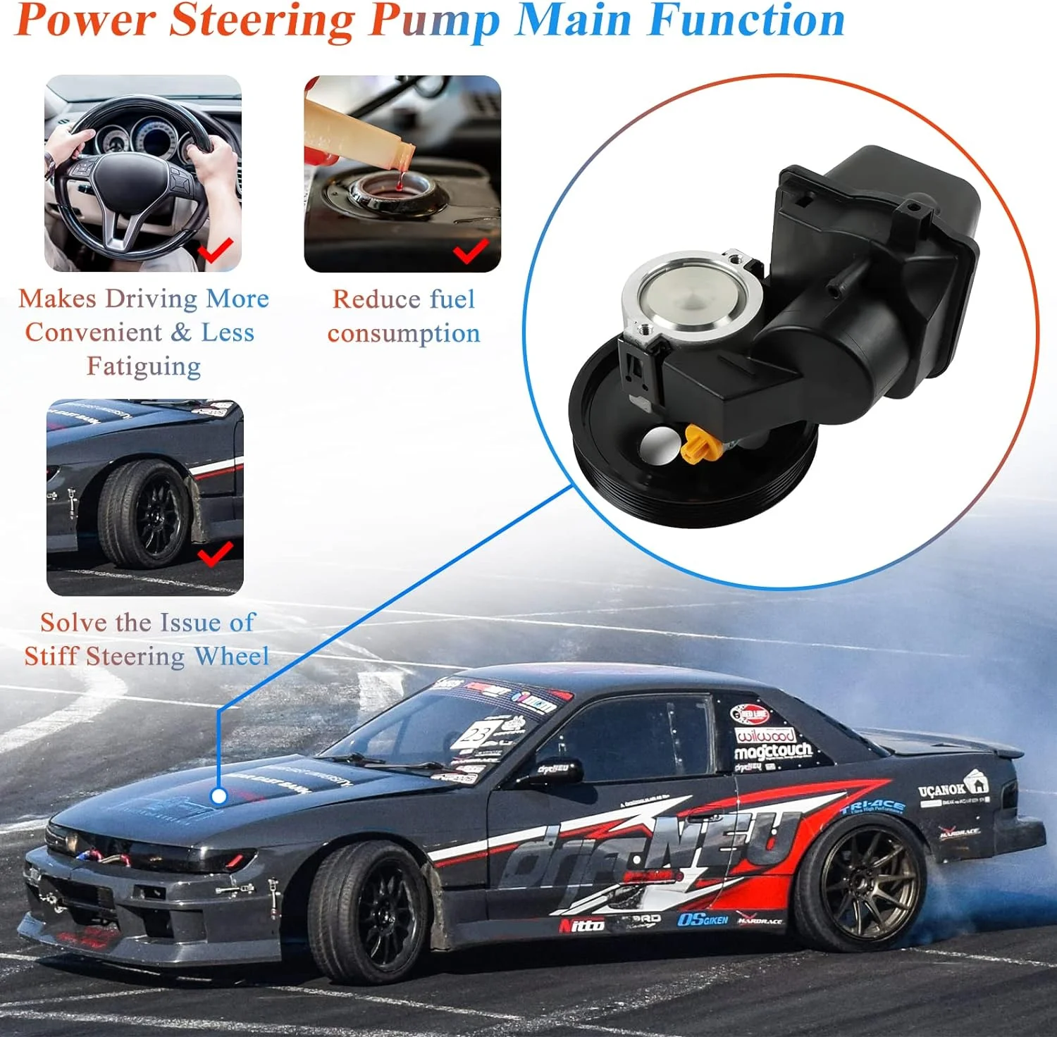 PANGOLIN Power Steering Pump with Pulley & Reservoir 20-65990 5029778 Fits for 2004-2007 Rainier I6 4.2L, 2002-2009 Trailblazer/Envoy I6 4.2L, 2005-2009 Saab 9-7x Petrol Sport Utility