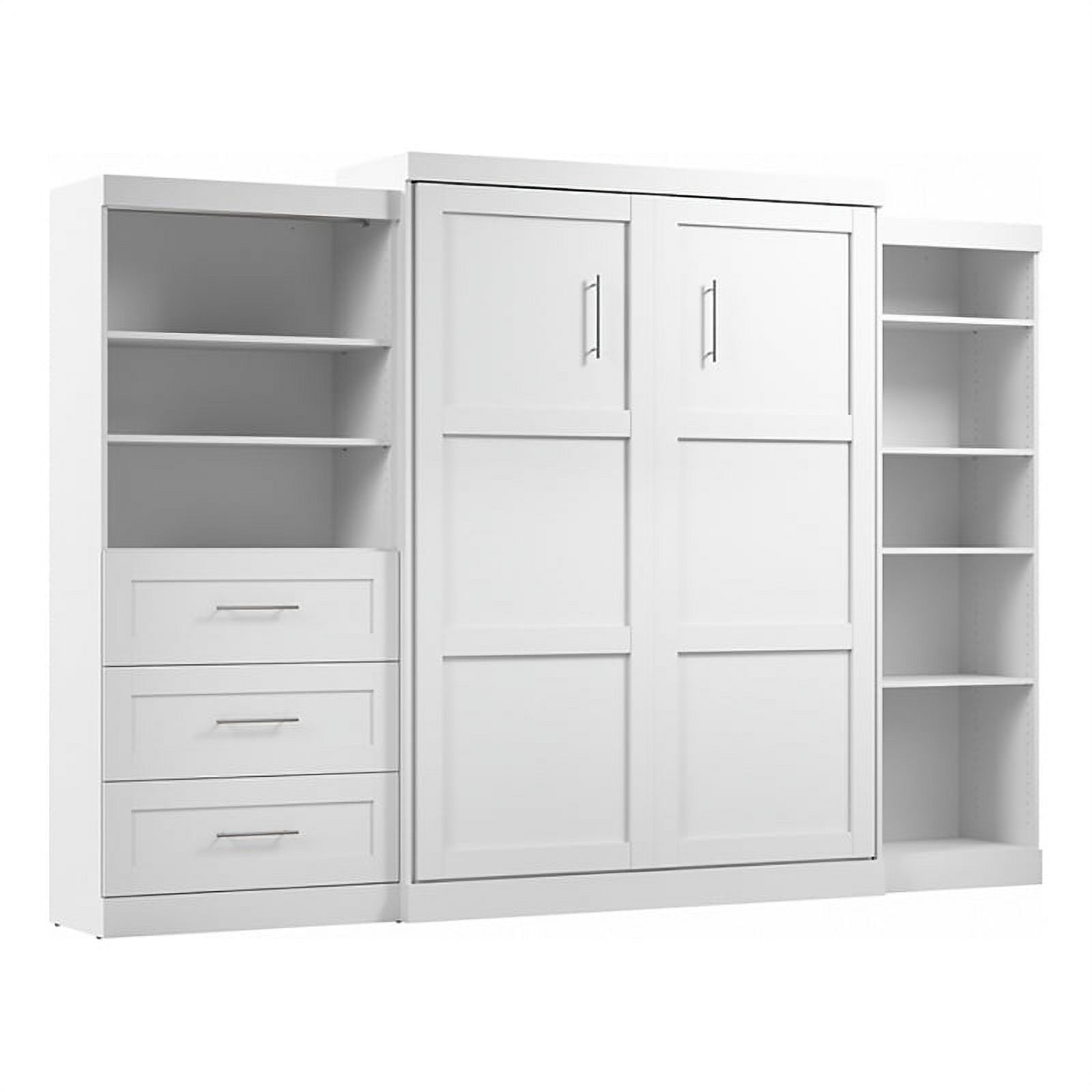 Pemberly Row Transitional Wood Queen Wall Bed w/ Storage in White