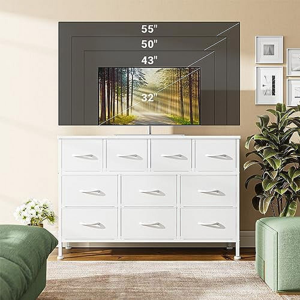 xrboomlife 10 Drawer Dresser  43" Dresser TV Stand with Power Outlet  Bedroom Dresser  Chest of Drawers for 55'' Long TV  Wide Fabric Dresser for  and Organization (Black)
