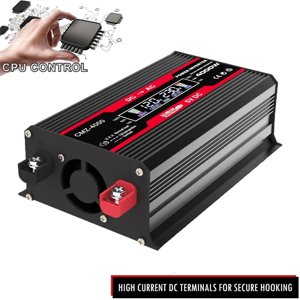Walmeck 4000W Peak Power Modified Sine Inverter Display 300W Rated Power Inverter DC to AC Converter High Frequency Car Power Inverter with 2 USB Port AC Socket