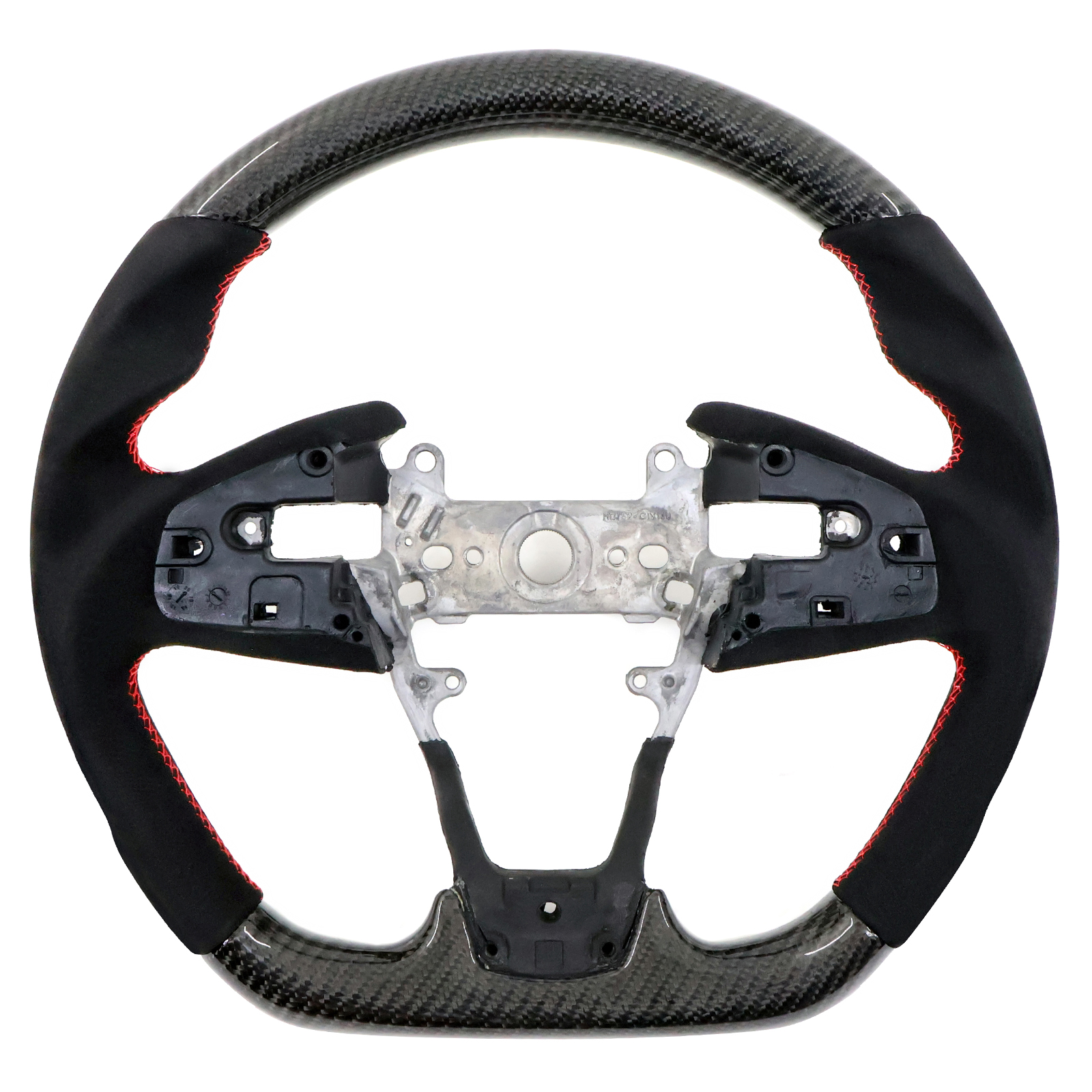 Ikon Motorsports Steering Wheel Compatible with 16-21 Honda Civic Gen 10th Carbon Fiber & Alcantara With Red Stitching