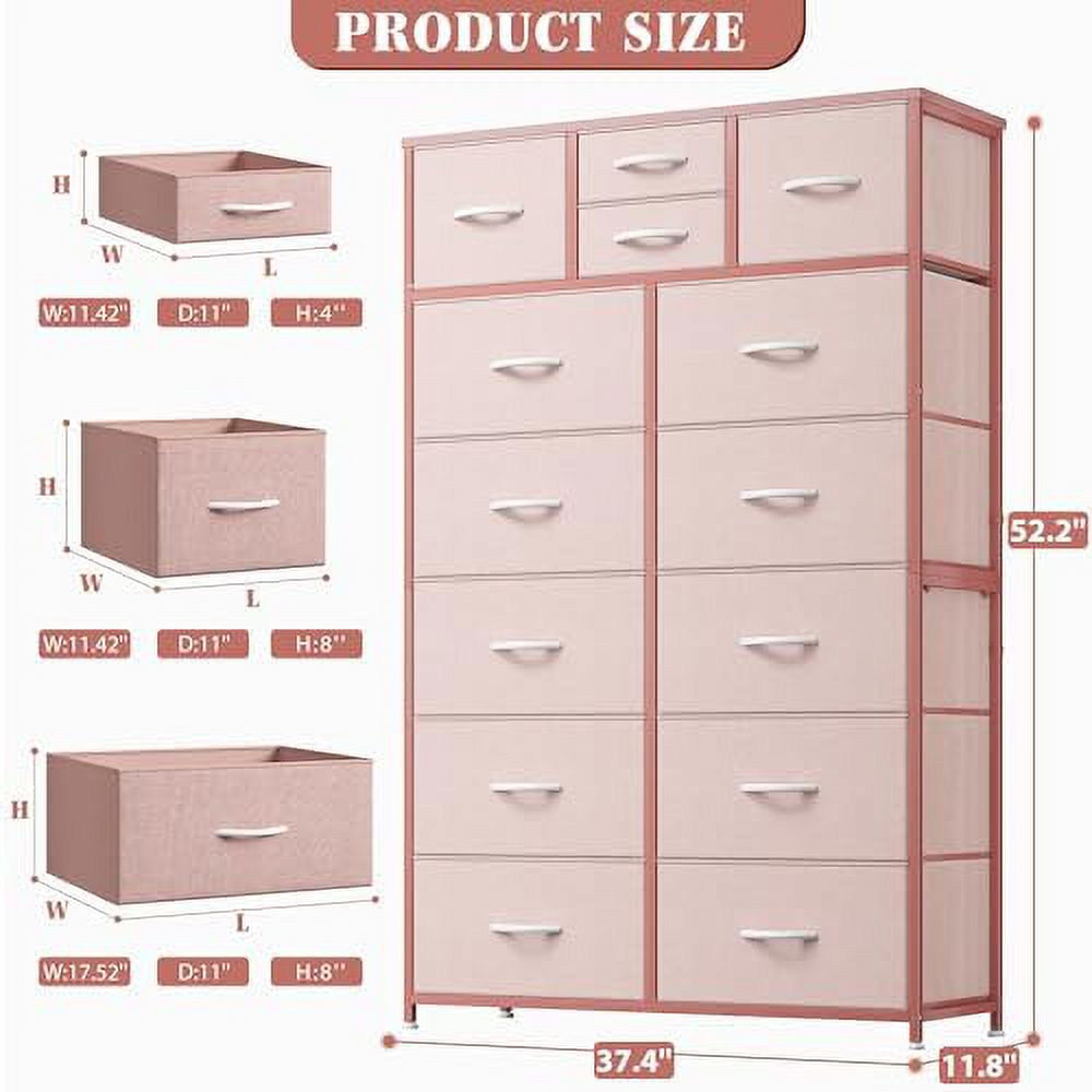 Tall Dresser  Dresser for Bedroom with 14 Drawers  Tall Bedroom Dresser for Bedroom  Large Fabric Dresser with Wood Top and Metal Frame for Closets  Living Room  Entryway  Black