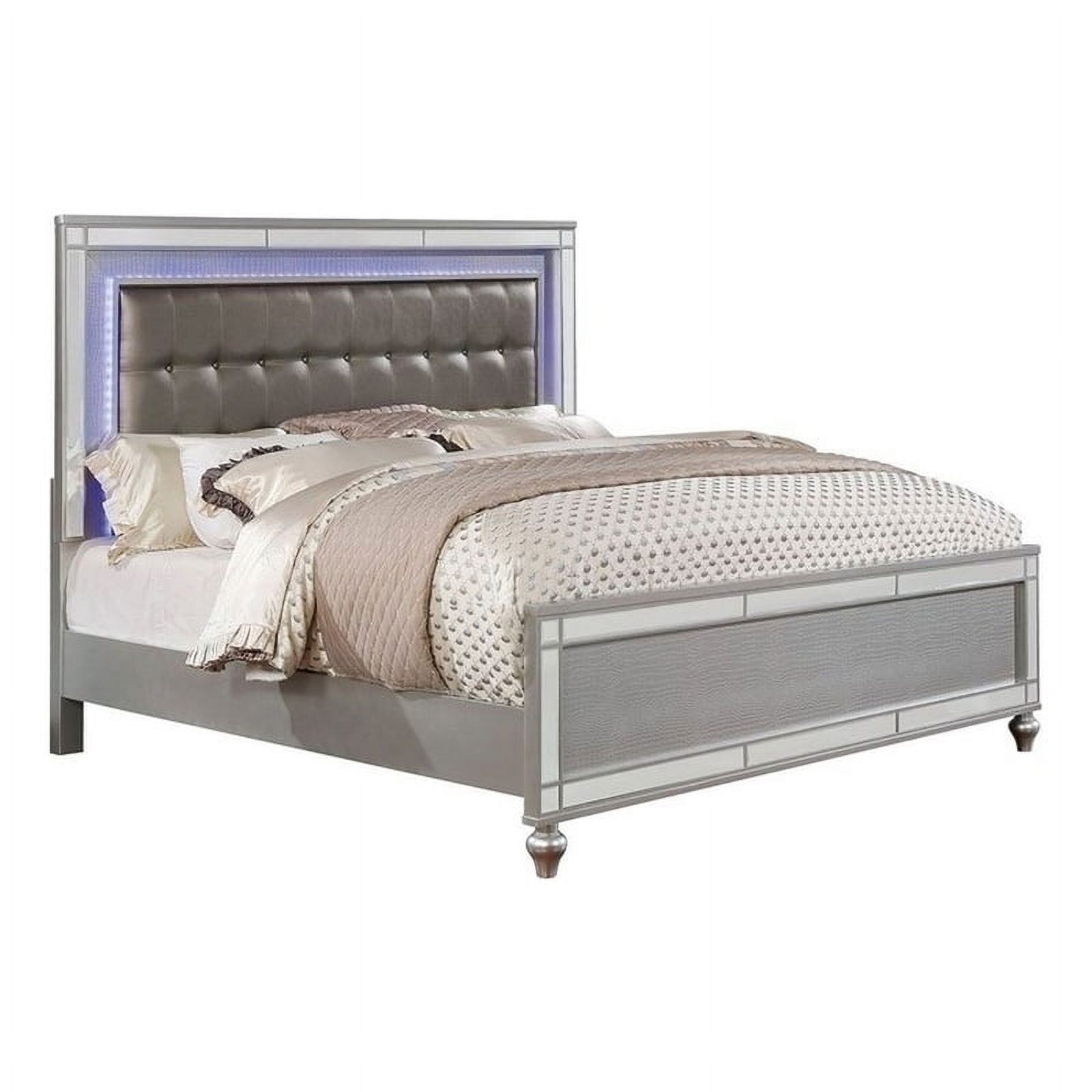 Contemporary Wooden Queen Size Bed with Ornate Bun Feet Silver