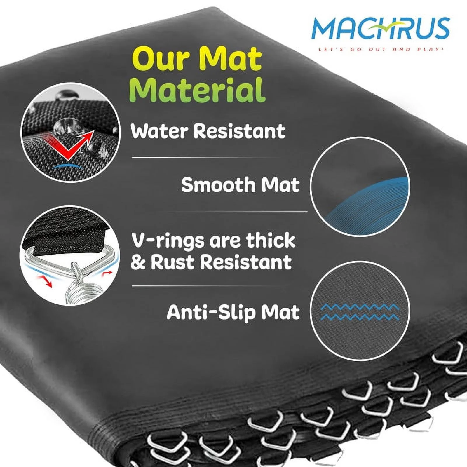Machrus Upper Bounce Trampoline Replacement Mat with Sturdy 54 V-Rings - Jumping Mat Compatible with 9ft Round Frame & 5.5