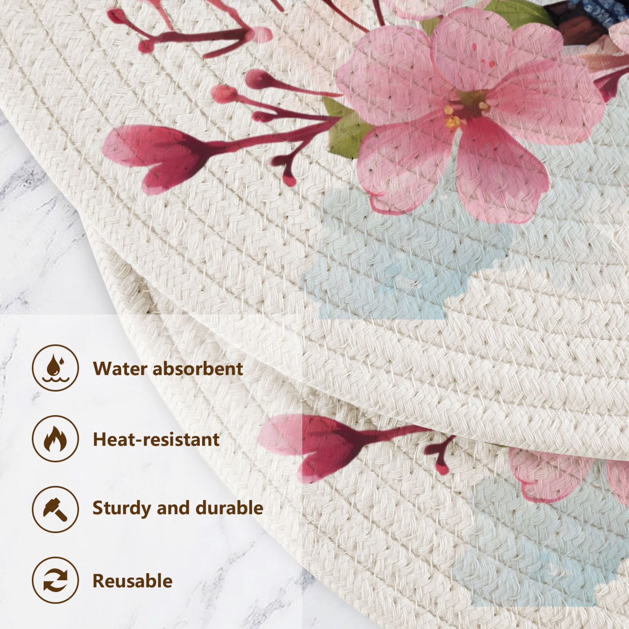 Birds and Cherry Flowers 3 PCs Pot Holders Trivets Kitchen 15