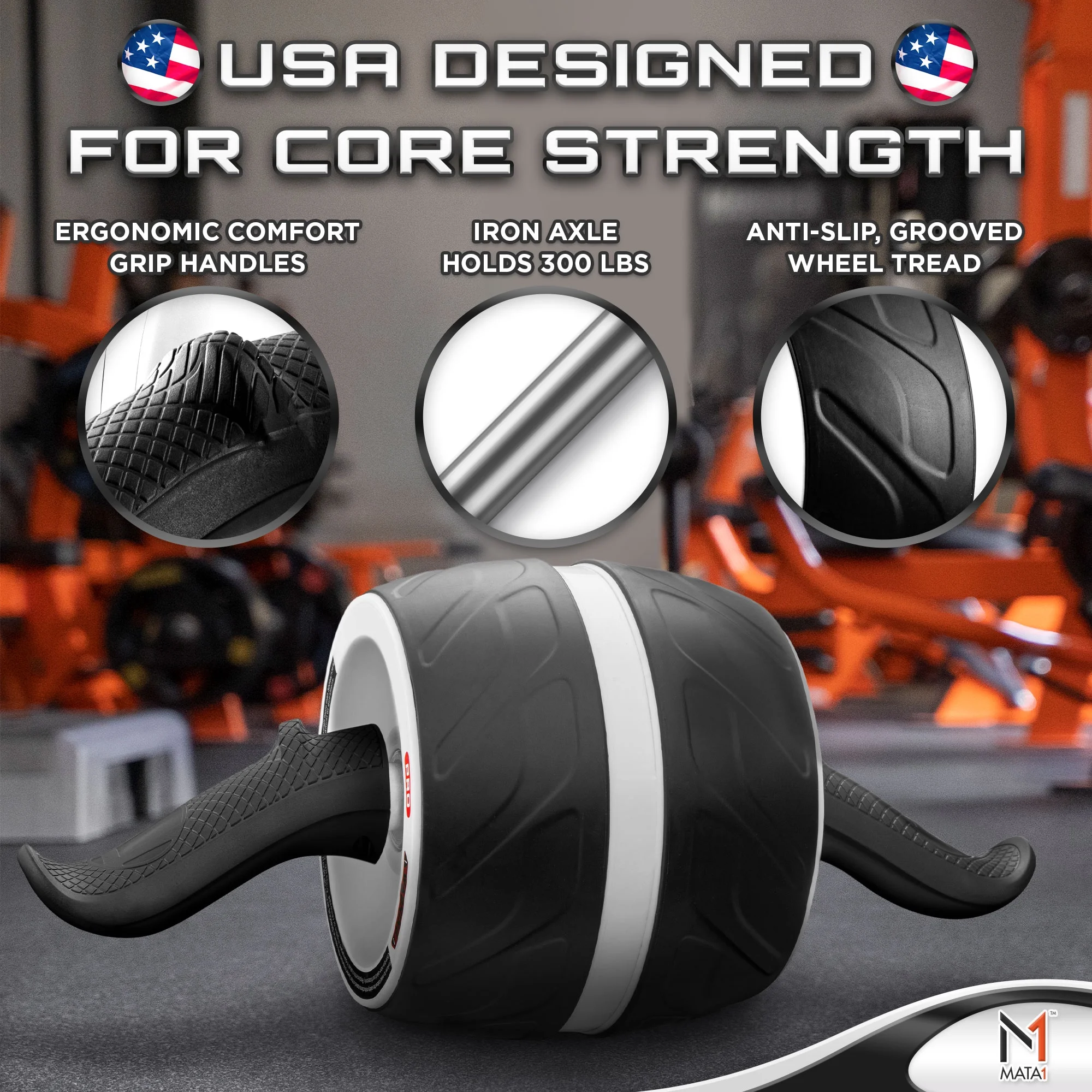 Ab Roller Wheel w/ Knee Pad, Abs & Core Exercise Equipment by Mata1-USA