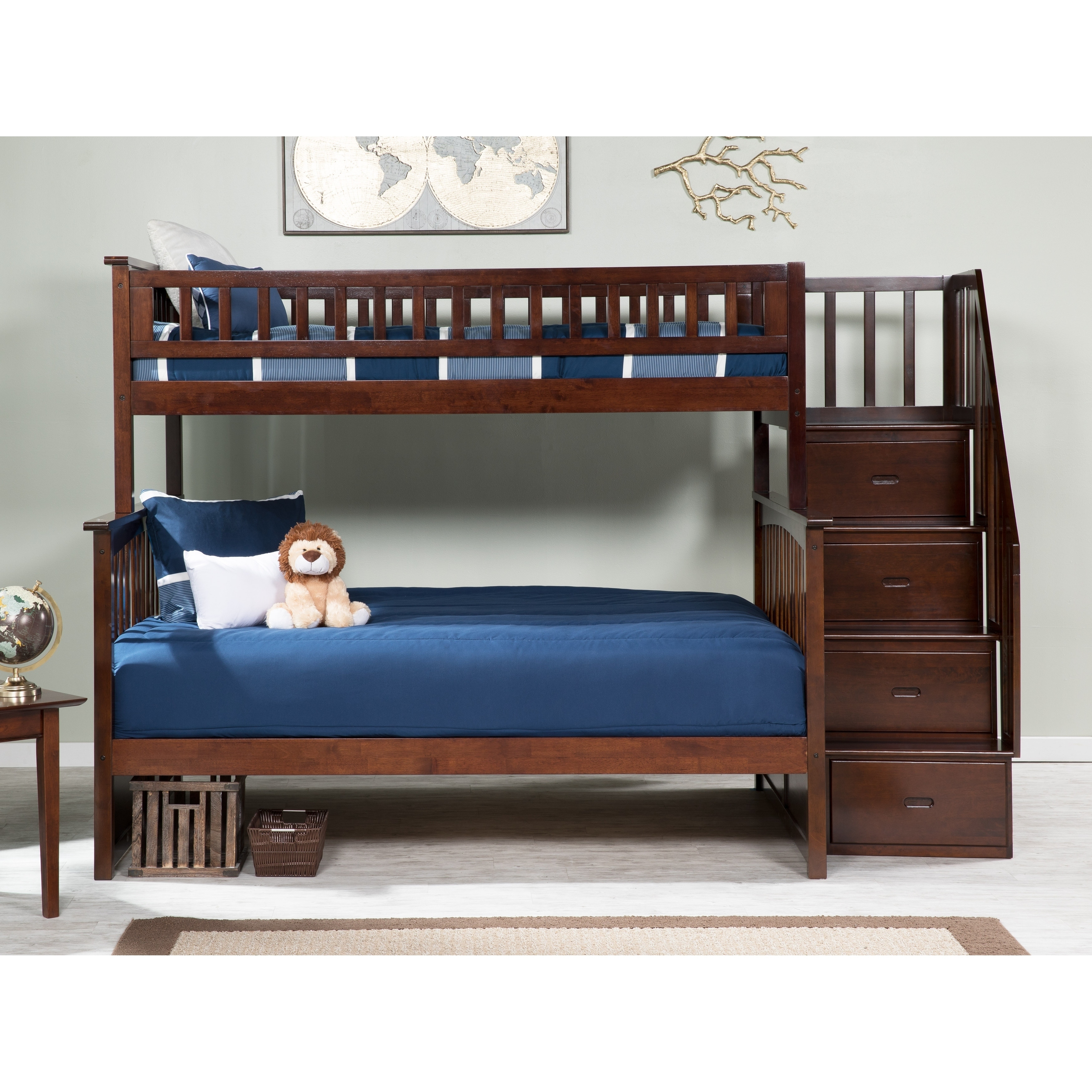 AFI Columbia Staircase Bunk Bed Twin over Full in Walnut