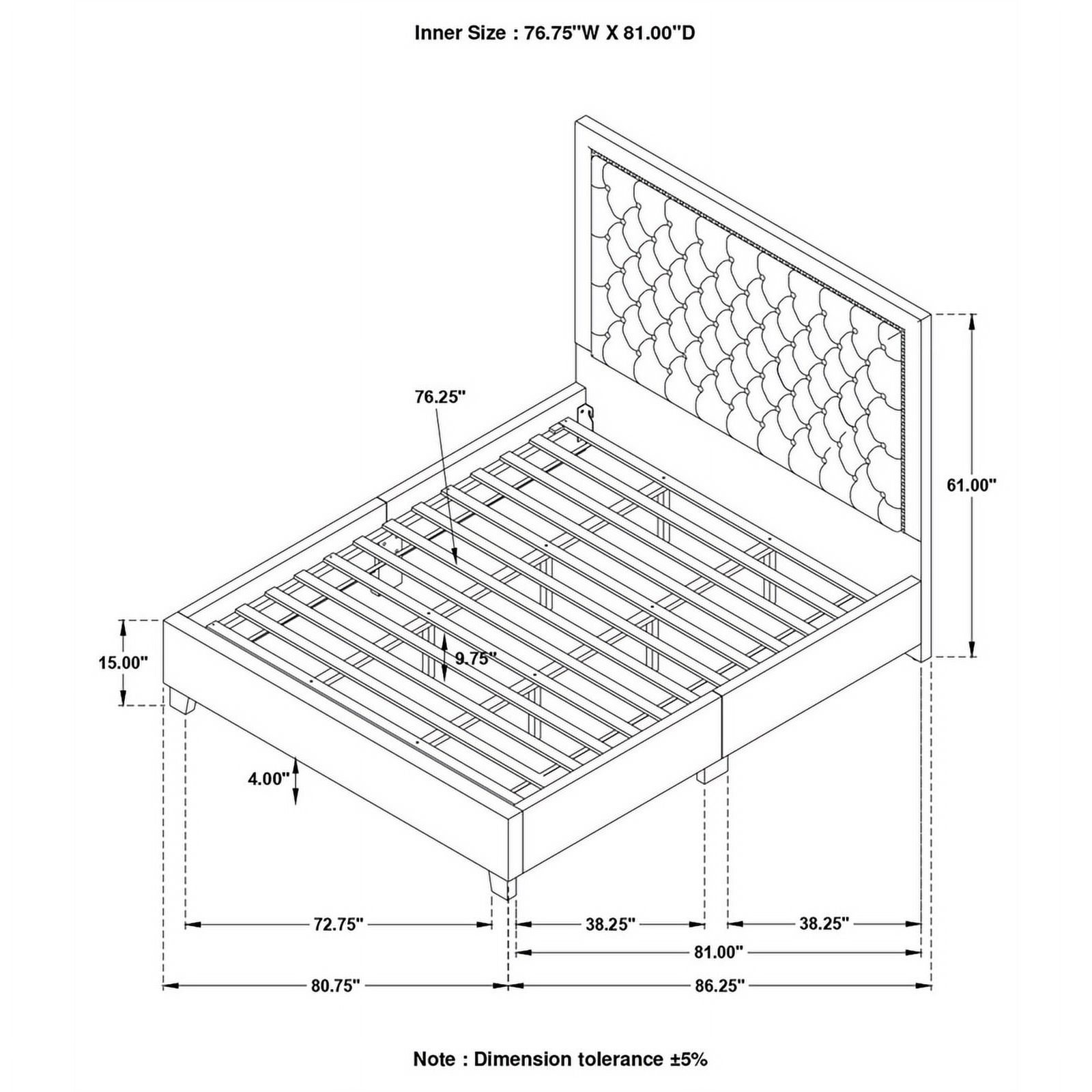 Maklaine Velvet Upholstered Tufted Platform Eastern King Bed Black