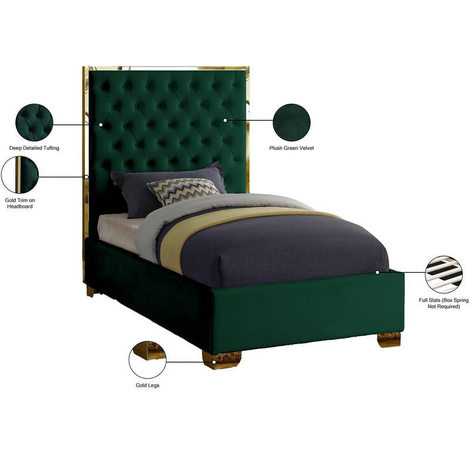 Meridian Furniture Lana Solid Wood and Velvet Twin Bed in Green