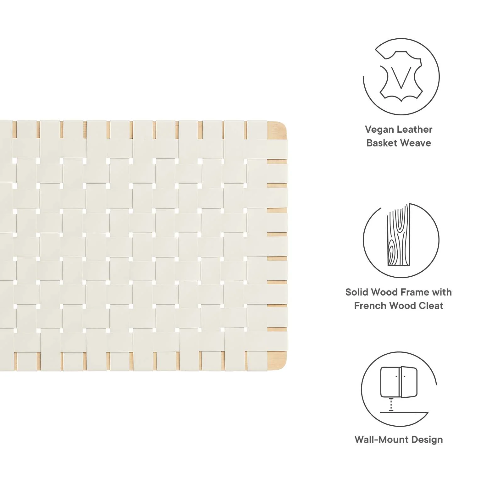 Modway Sparta Weave Wall-Mount Twin Vegan Leather Headboard in Natural Beige