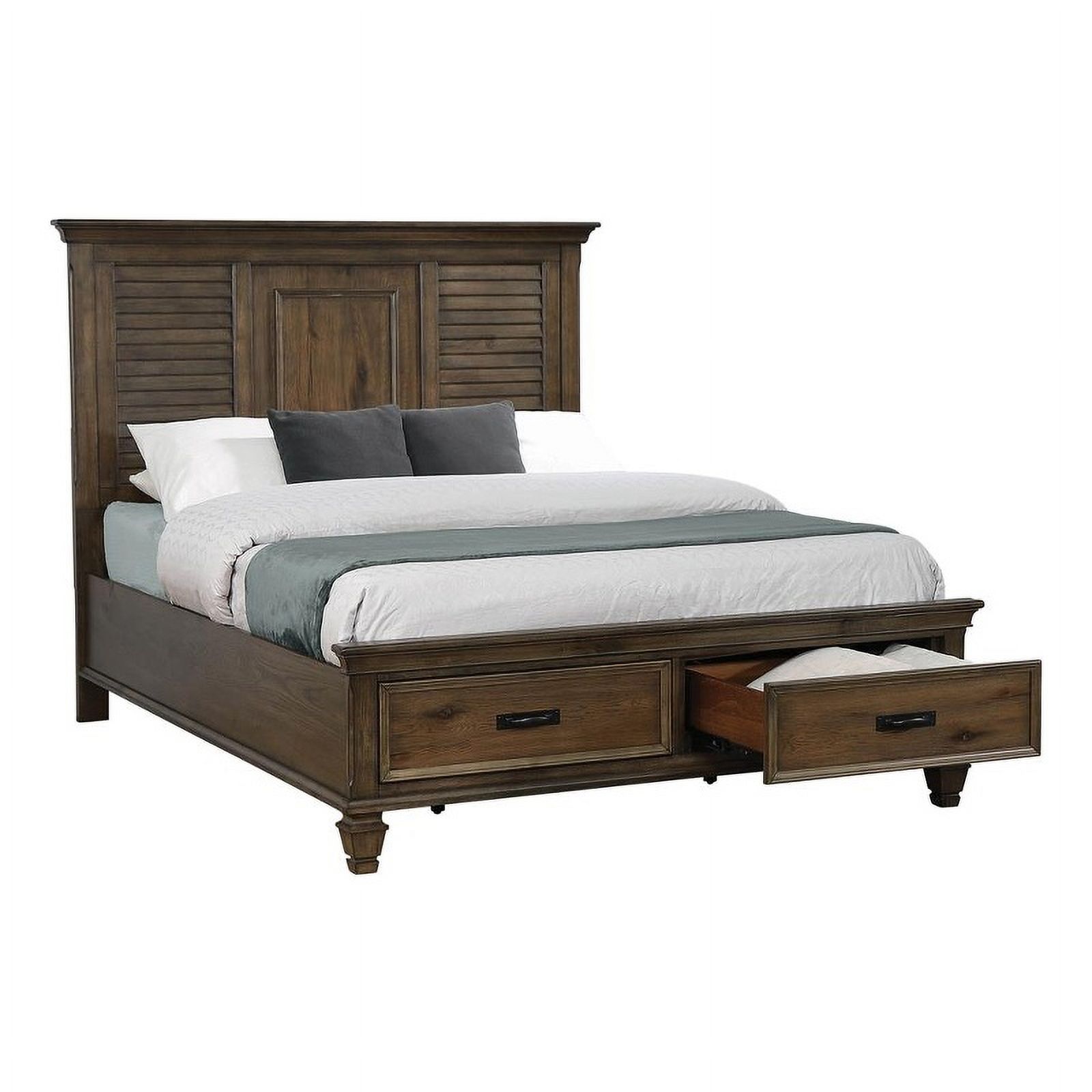 Pemberly Row Farmhouse Wood Queen Storage Bed in Burnished Oak