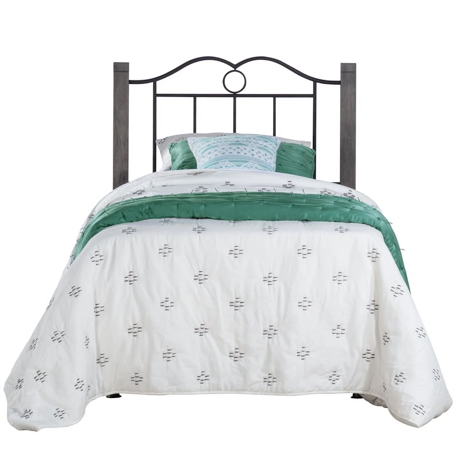 Hillsdale Furniture Dumont Charcoal Wood Posts Scrolled Black Metal Twin Headboard