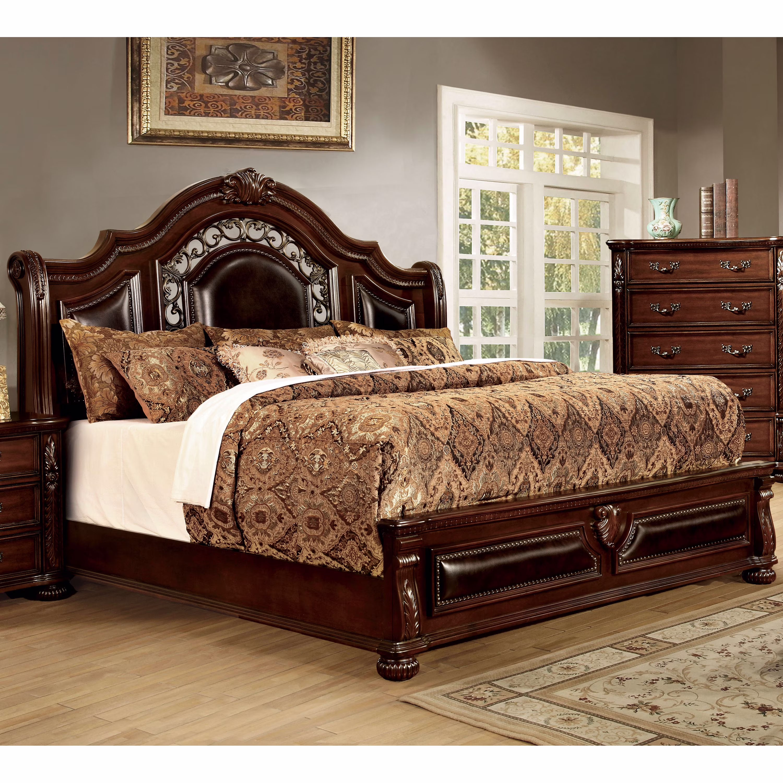 Furniture of America Balissta Panel Bed, California King, Brown Cherry