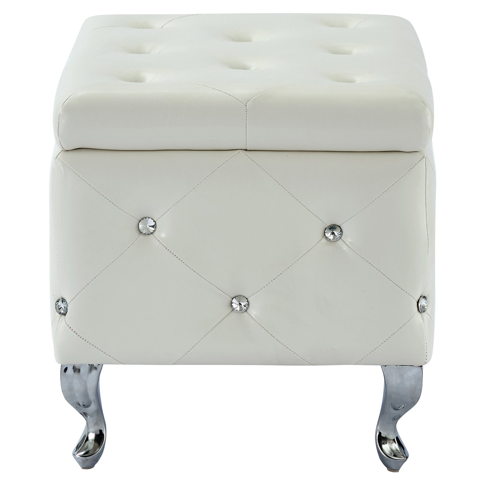 Contemporary Faux Leather & Metal Square Storage Ottoman