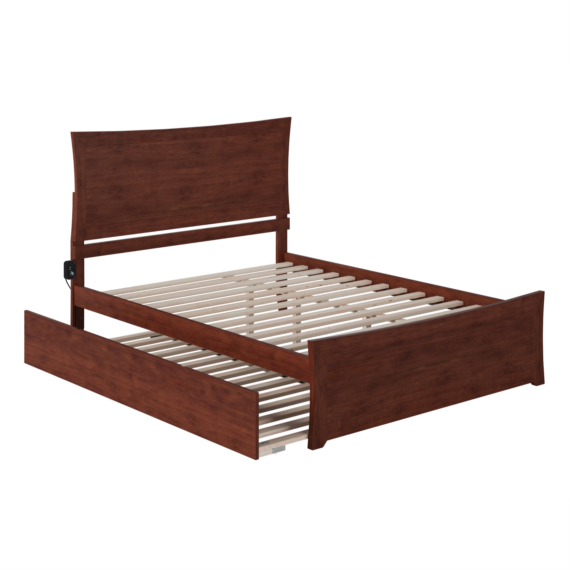 AFI Metro Solid Wood Queen Bed and Footboard with Twin XL Trundle in Walnut