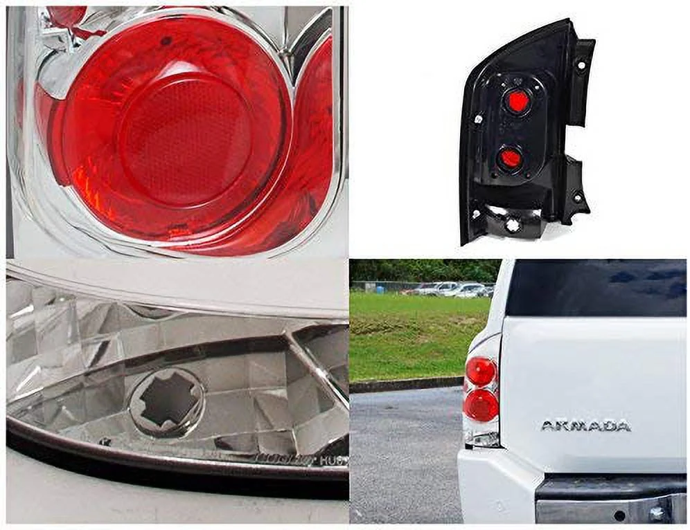 Tail Lights Rear Brake Lamp In Chrome Housing Clear Lens Made For And Compatible With 2005 - 2015 Nissan Armada 05 06 07 08 09 10 11 12 13 14 15