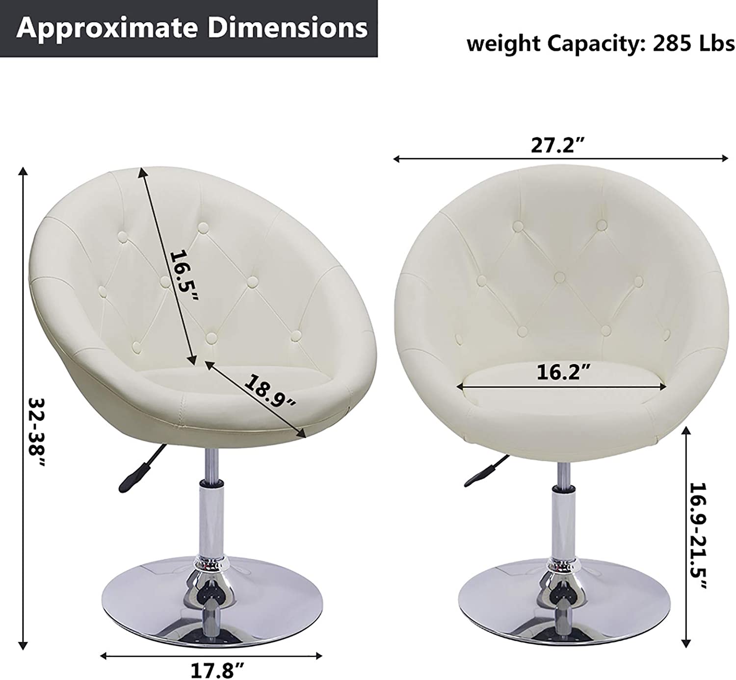 Duhome Swivel Accent Chair, Faux Leather Vanity Makeup Chair Modern Round Tufted Desk Chair Adjustable Height Living Room Chair, White