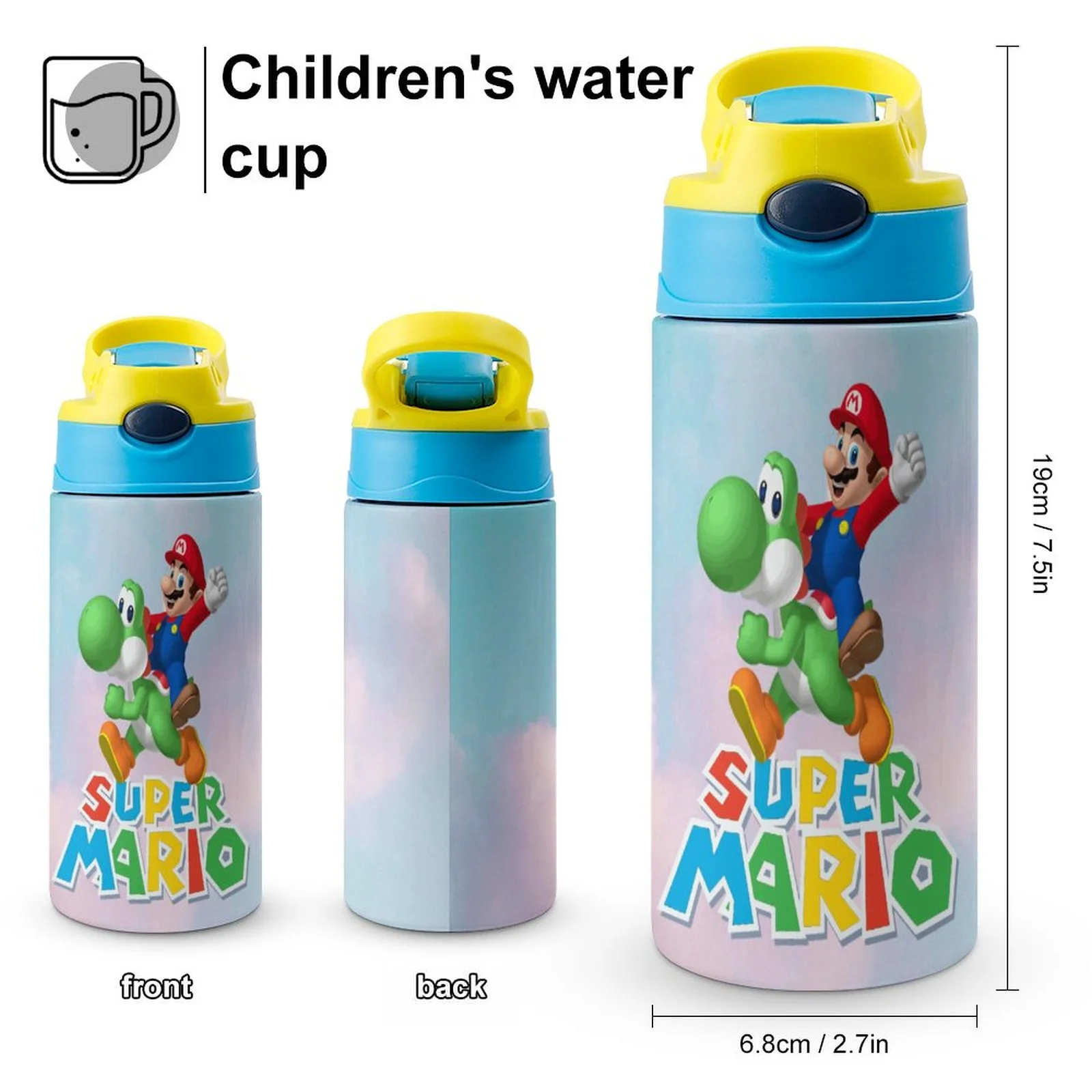 Game Super Mario Kid's Insulated Water Bottle With Straw Vacuum Stainless Steel Cup Leak-Proof Children Toddler Thermoses
