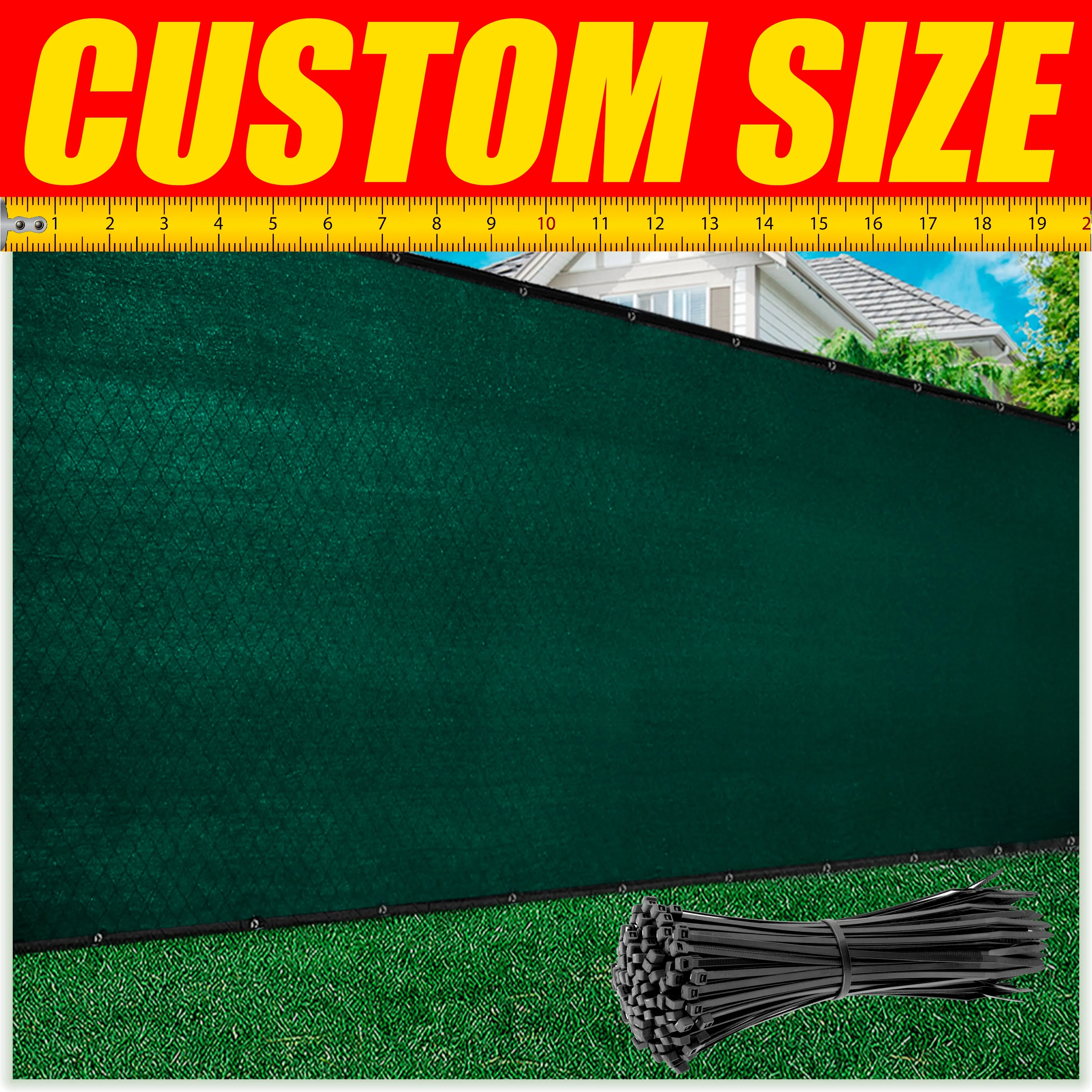 ColourTree 5' x 100' Green Fence Privacy Screen Windscreen Shade Fabric Cloth HDPE, 90% Visibility Blockage, with Grommets, Heavy Duty Commercial Grade, Cable Zip Ties Included - Custom Avalible