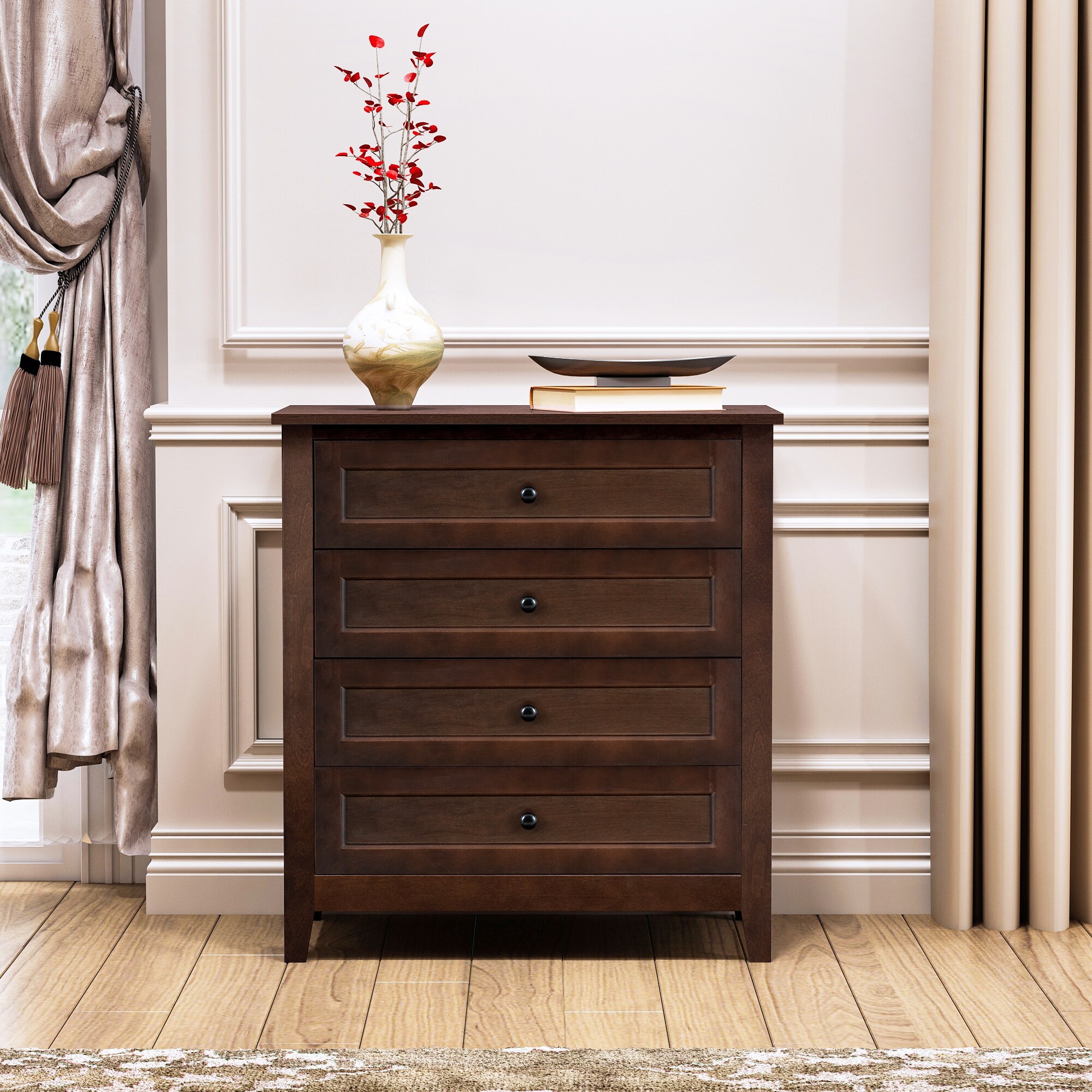 BESTCOSTY Retro 4-Drawer Dresser Cabinet
