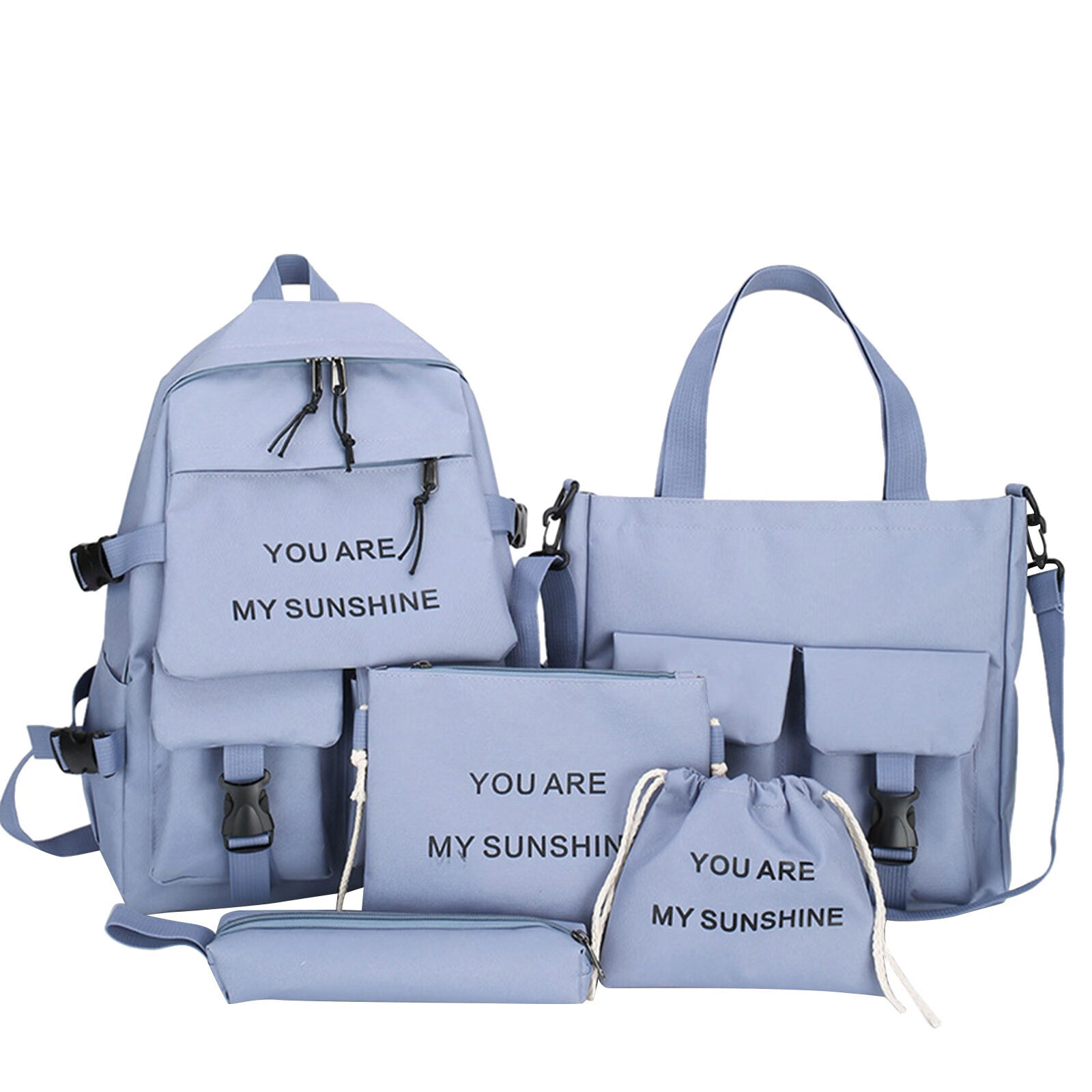 Backpacks for School Male And Semale Students Backpack Leisure Campus Five Piece Bag Youth Fashion Simple High Capacity Schoolbag Blue