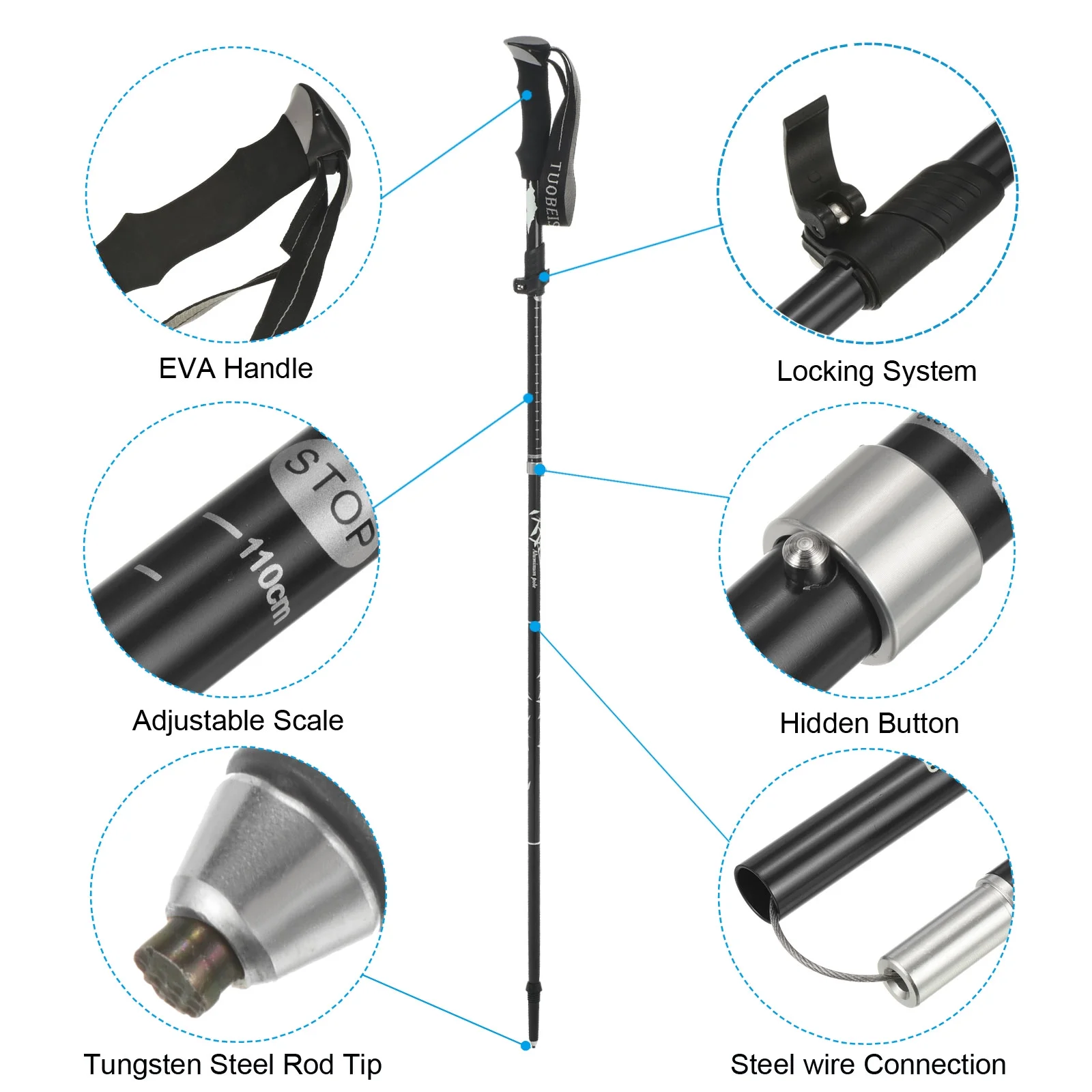 Uxcell Trekking Poles, Collapsible Hiking Pole 43 Inch Aluminum Alloy, Black