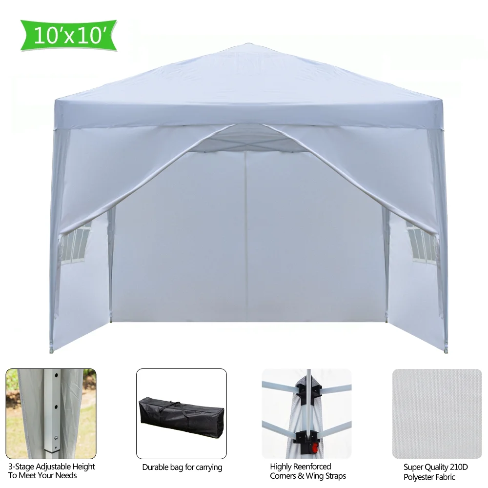 Zimtown 10' x 10' Pop Up Canopy Tent Instant Practical Waterproof Folding Tent w/4 with Carry Bag White