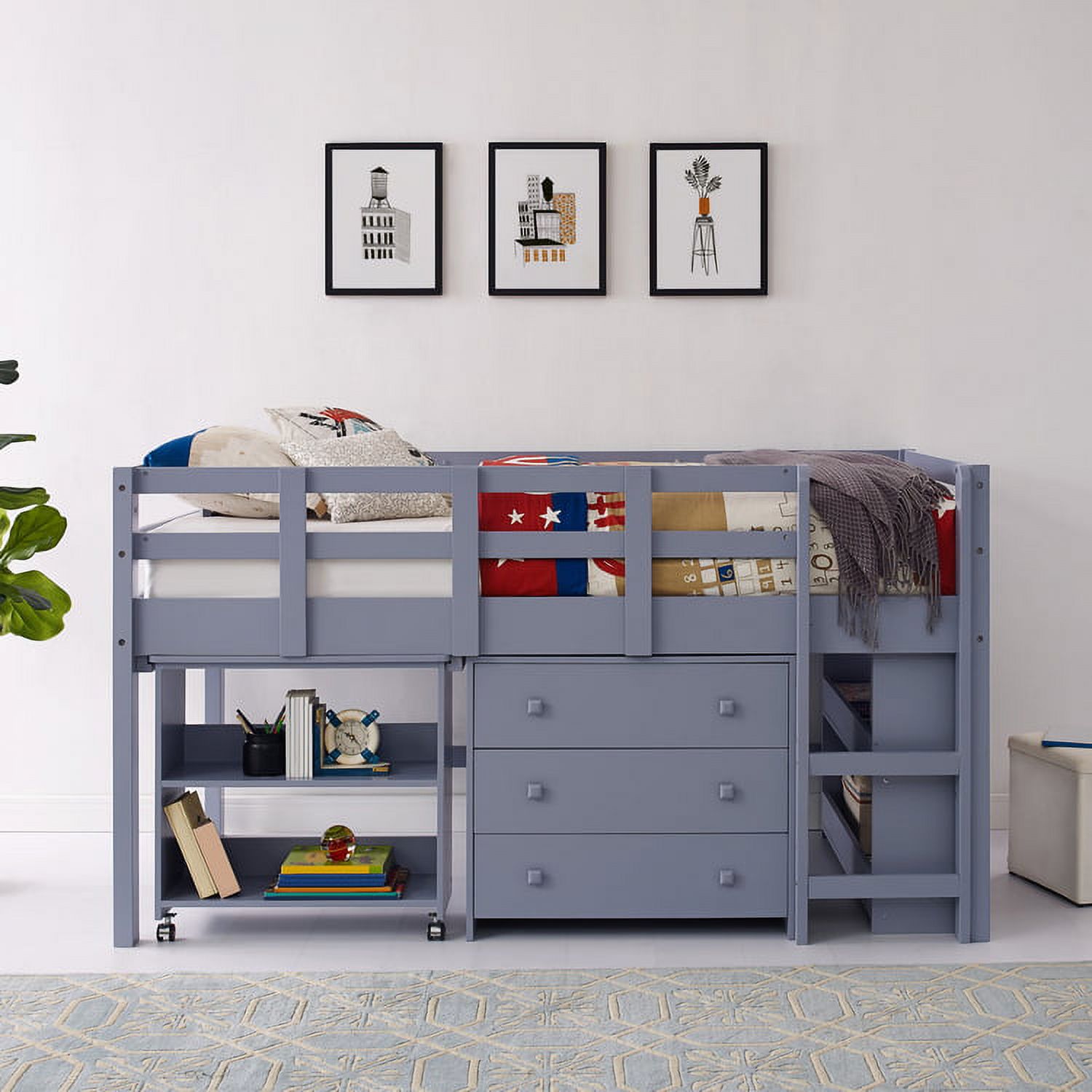 Loft Bed with Desk, Loft Bed Twin, Twin Loft Bed, Kids Loft Bed, Low Loft Bed, Toddler Loft Bed by Naomi Home Twin/Grey