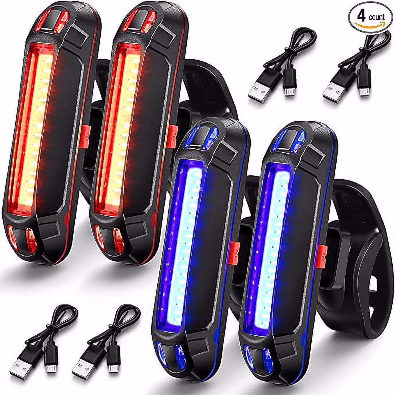 4 Pieces Bike Rear Tail Light USB Rechargeable Bicycle Taillight Ultra Bright Bicycle LED Safety Light Waterproof Cycling Taillight 7 Light Modes for Road Mountain Bike