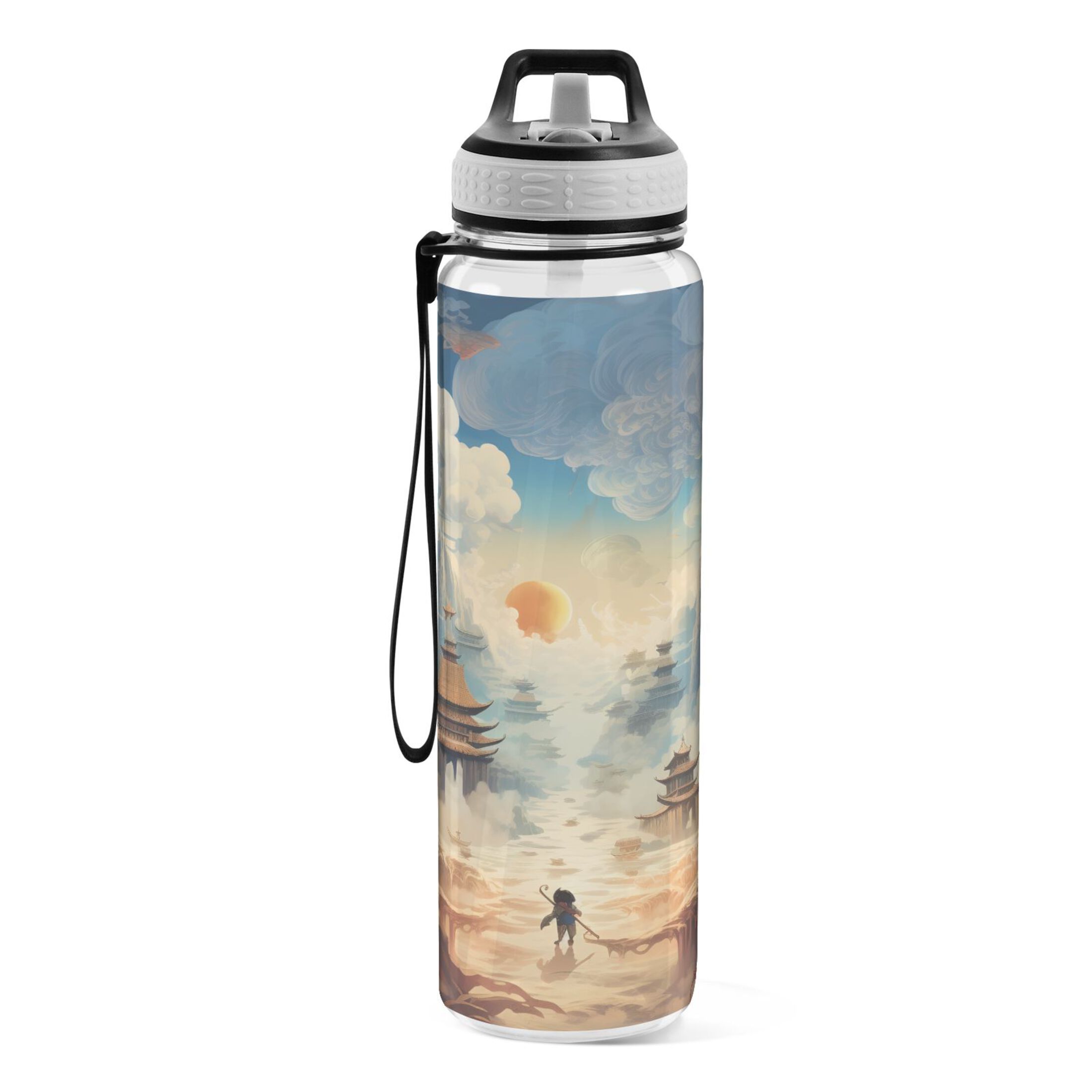 Beautiful Landscape 32oz Water Bottles with Straw Tritan Leakproof Sports Bottle BPA Free Clear for Fitness Gym Swimming Cycling