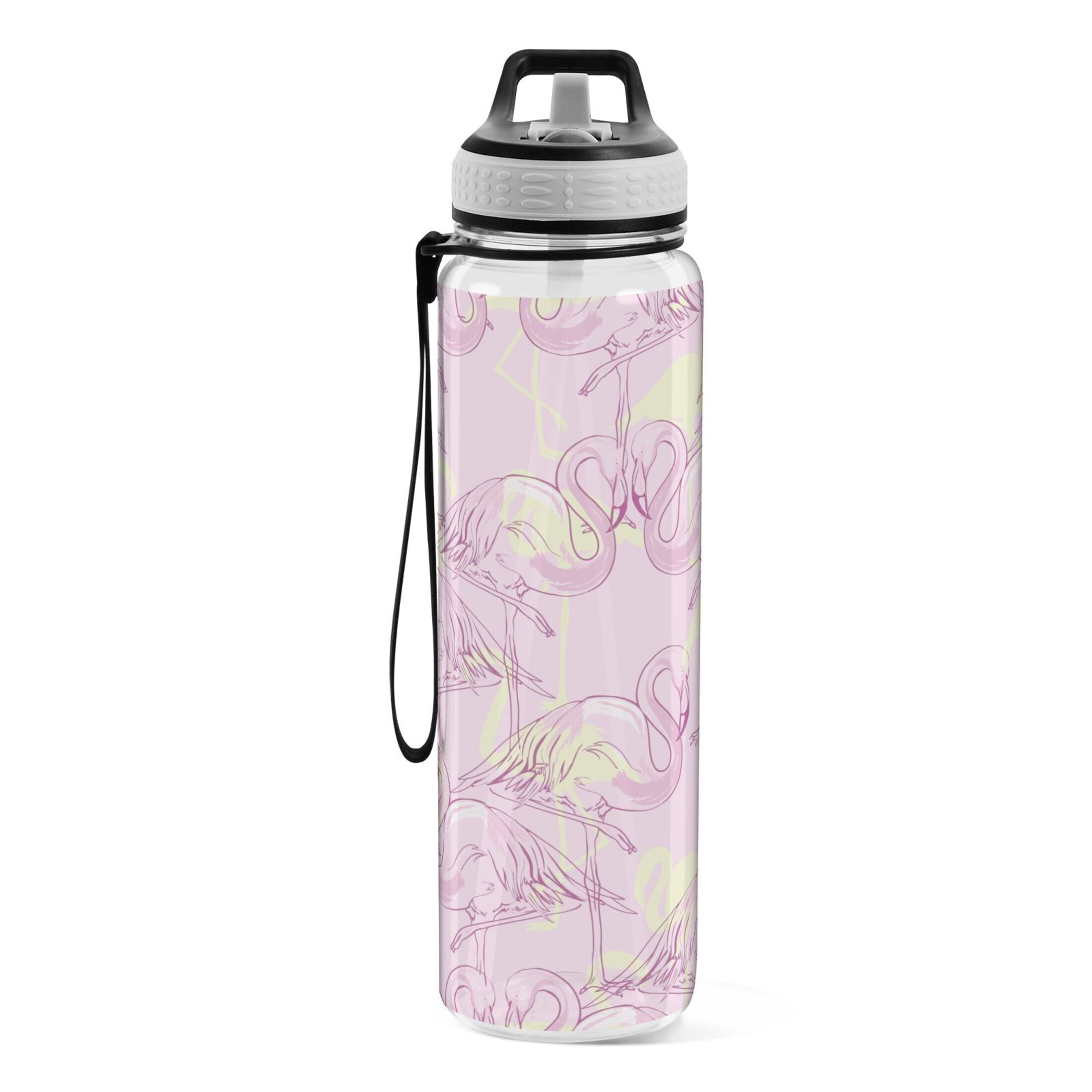 Flamingos Pink 32oz Water Bottles with Straw Tritan Leakproof Sports Bottle BPA Free Clear for Fitness Gym Swimming Cycling