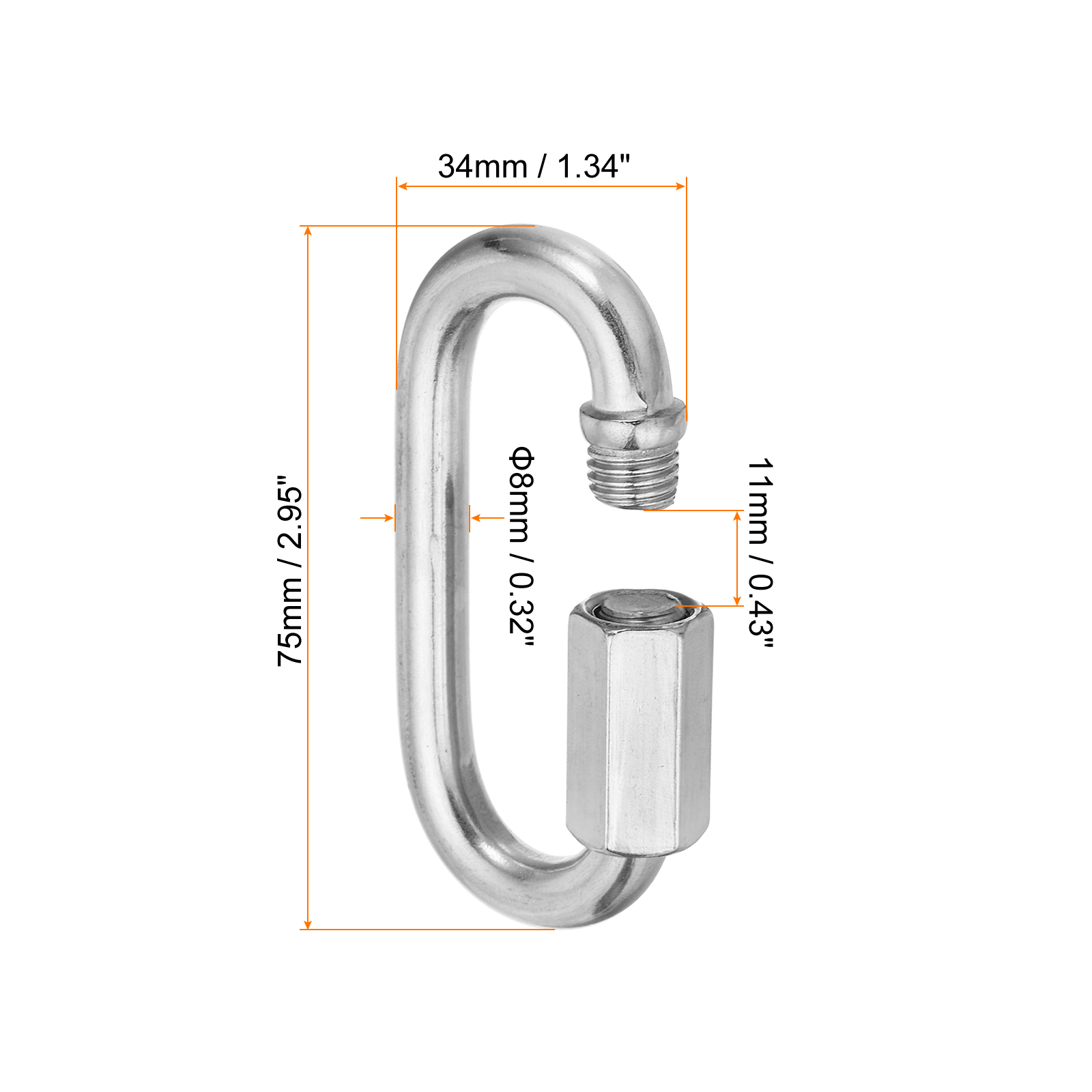 Uxcell 8mm 304 Stainless Steel Chain Quick Links Screw Locking Chain Connector Oval D Ring Hook Clips 1521 Lbs 5 Pack