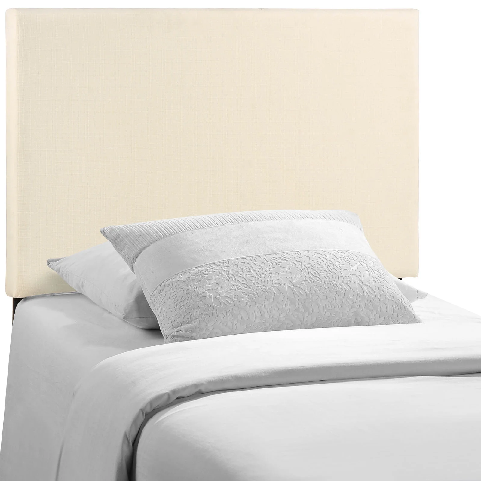 Modern Contemporary Twin Size Upholstered Headboard, Ivory Fabric