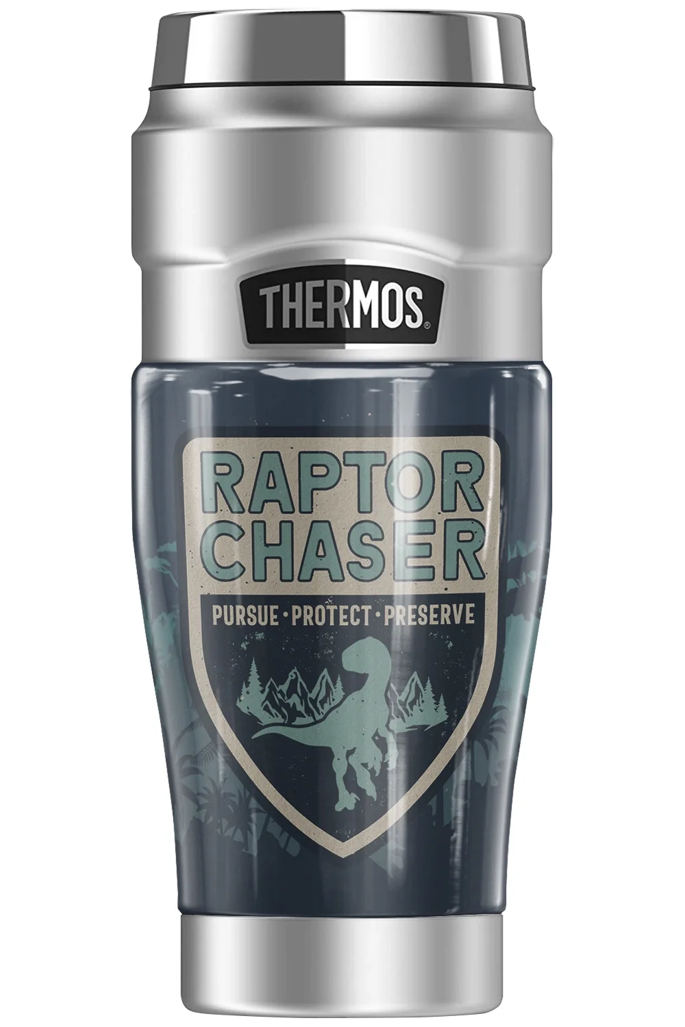 Jurassic World Raptor Chaser THERMOS STAINLESS KING Stainless Steel Travel Tumbler, Vacuum insulated & Double Wall, 16oz