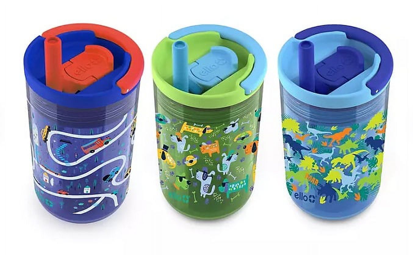 Ello Kids Bop 12 oz Tritan Tumbler, 3 Pack, Cars, Dogs & Dinosaurs