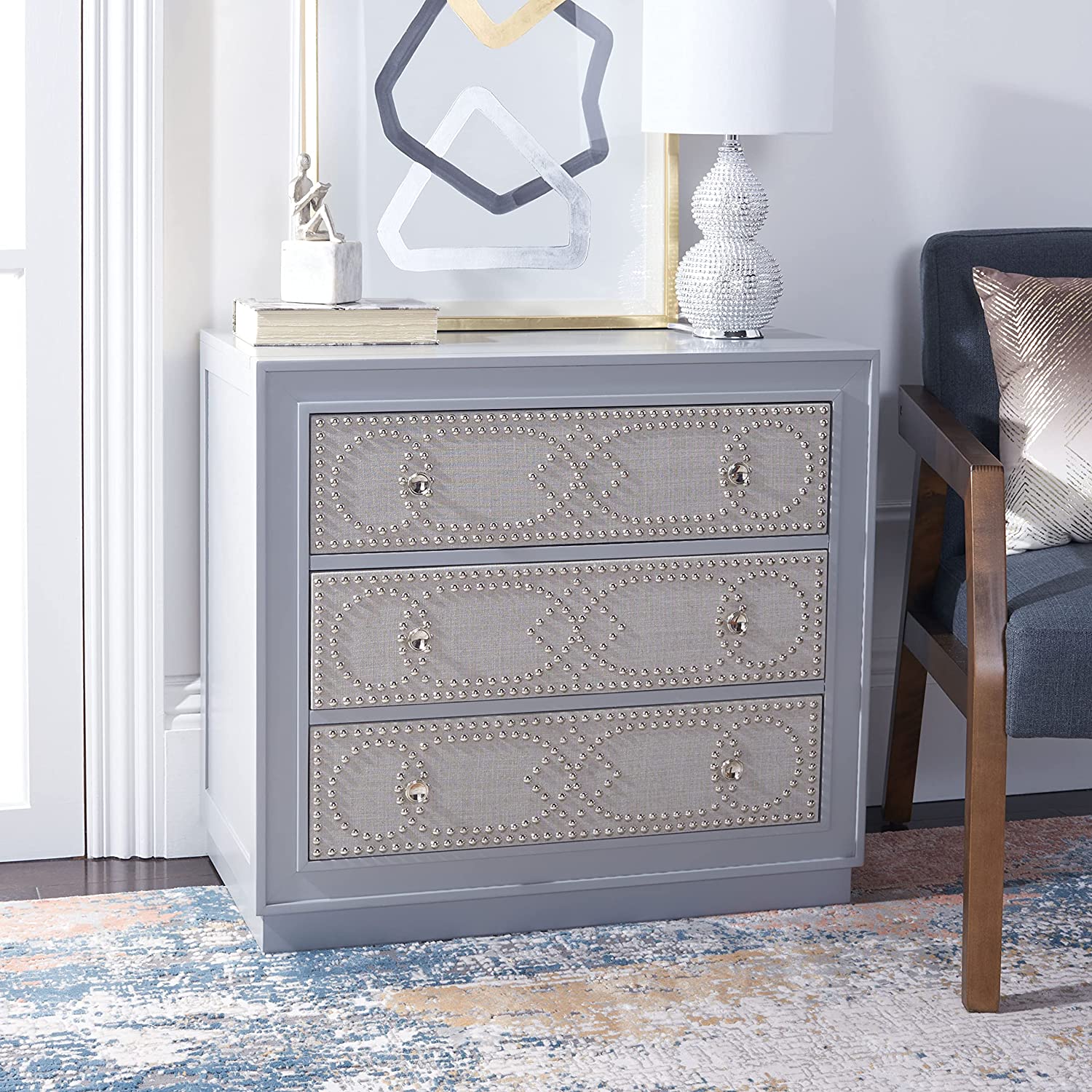Safavieh Home Collection Kenta Light Grey Linen 3-Drawer Chest