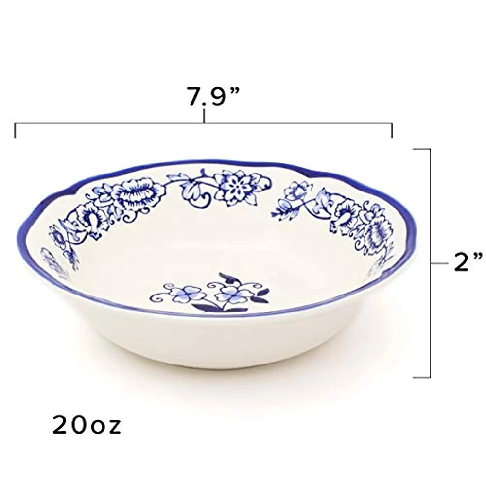 Euro Ceramica BGN-1001-DS Blue Garden Dinnerware Set, 16Piece, White