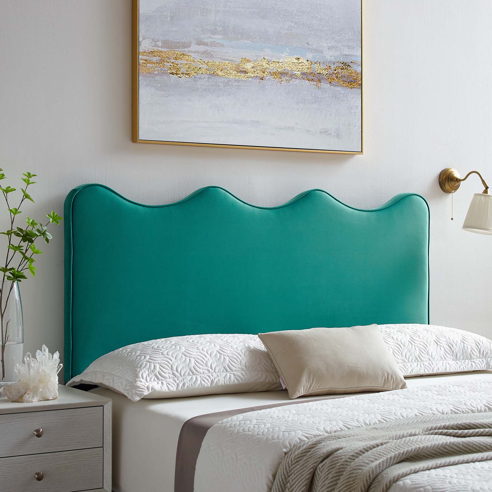 Headboard, King Size, Velvet, Teal Blue, Modern Contemporary Urban Design, Bedroom Master Guest Suite