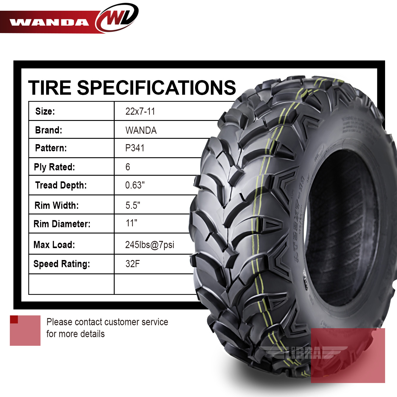Honda Recon 250 Suzuki Ozark 250 Set 2 WANDA ATV Tires 22x7-11 /6PR P341 Mud