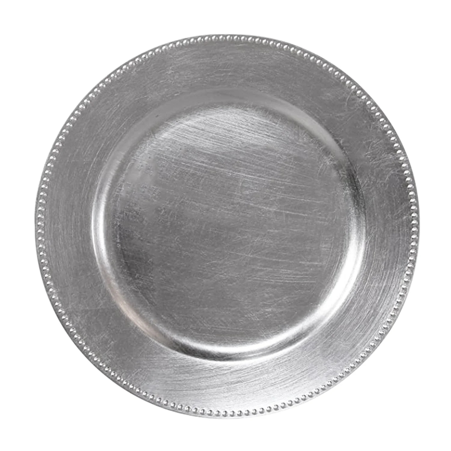 24 Pack | Silver Beaded Plastic Charger Plates