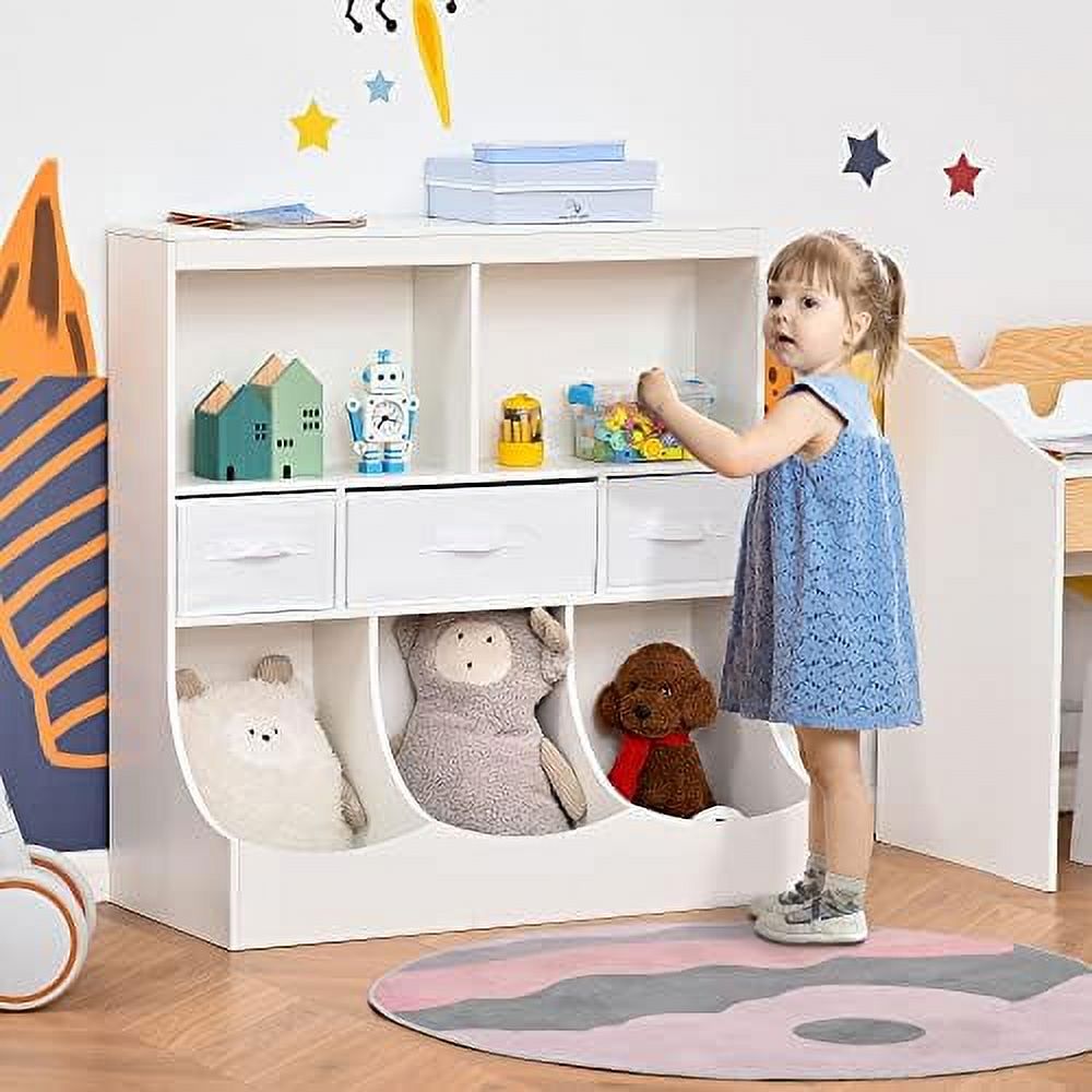 HOOMHIBIU Bookcase  Toy  Organizer Cabinet  Children Display Bookshelf with Drawers for Toys  Clothes  Books  Natural Wood Color