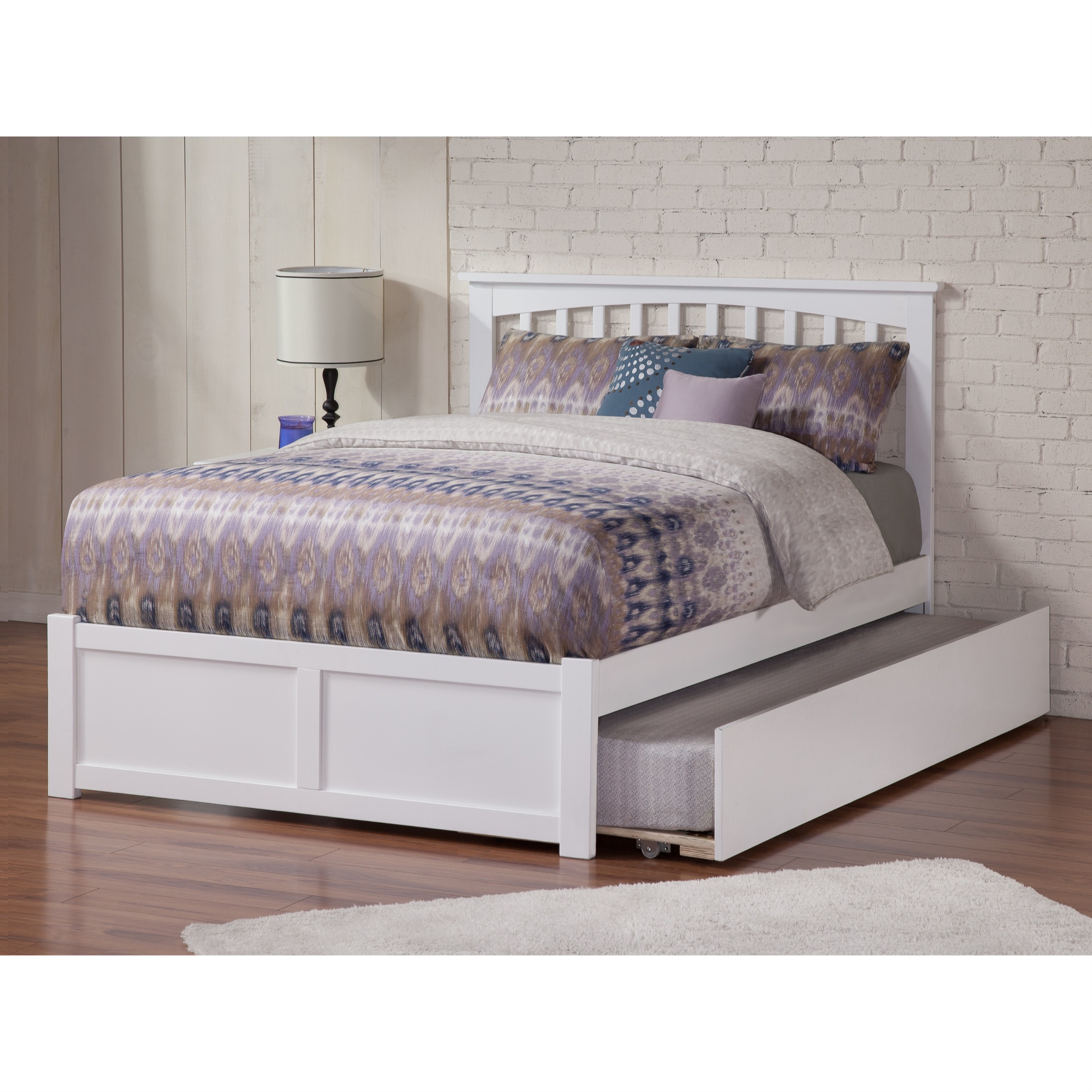 AFI Mission Queen Solid Wood Bed with Twin XL Trundle in White