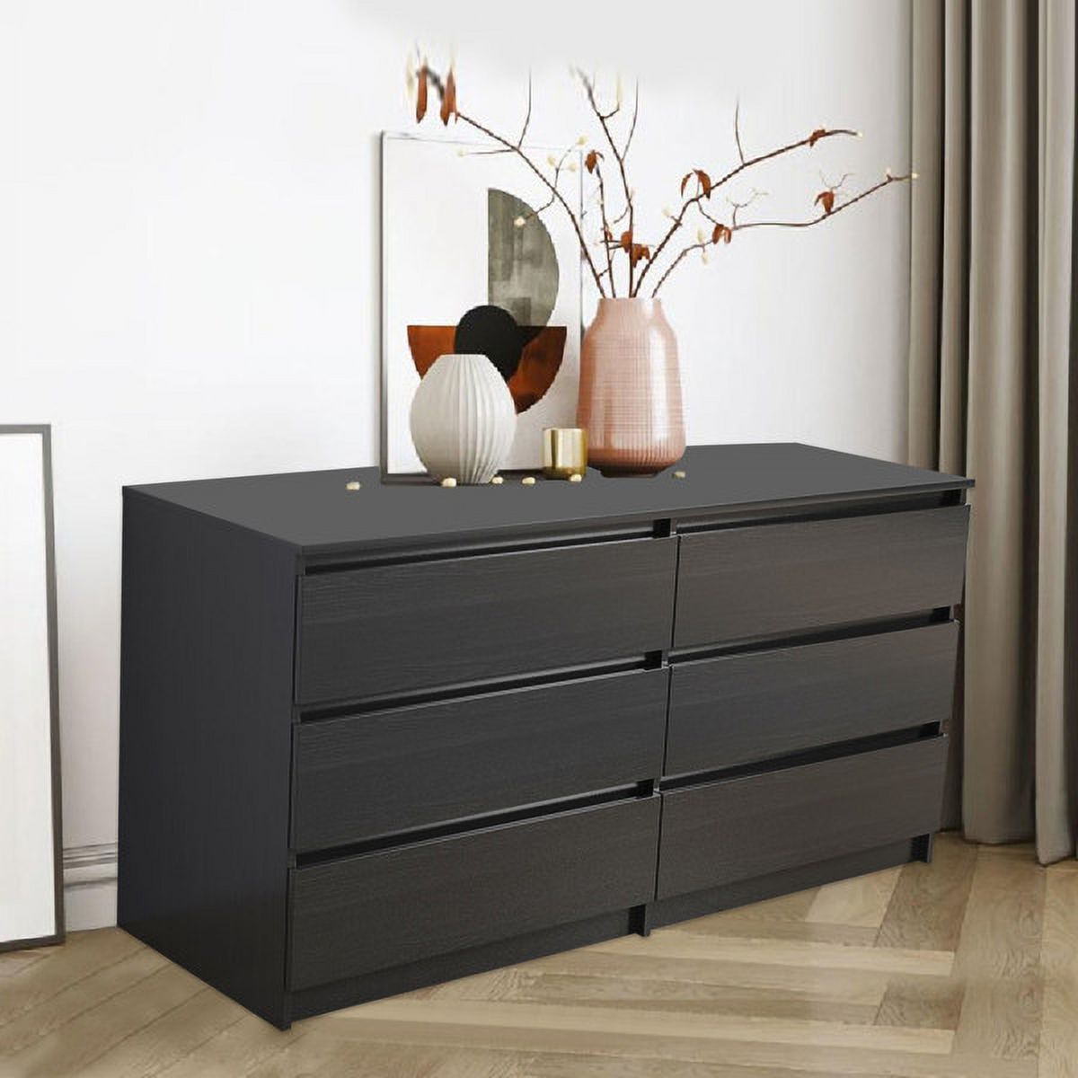 6 Drawer Double Dresser, Black