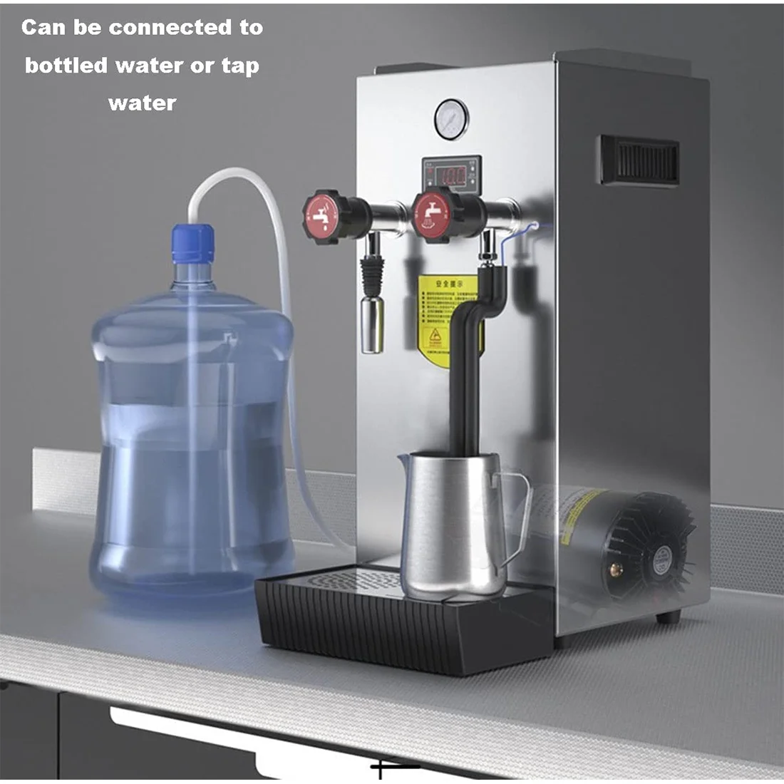 INTBUYING 220V Milk Frother Steam Boiling Water Frothing Machine for Coffee Tea 12L Silver