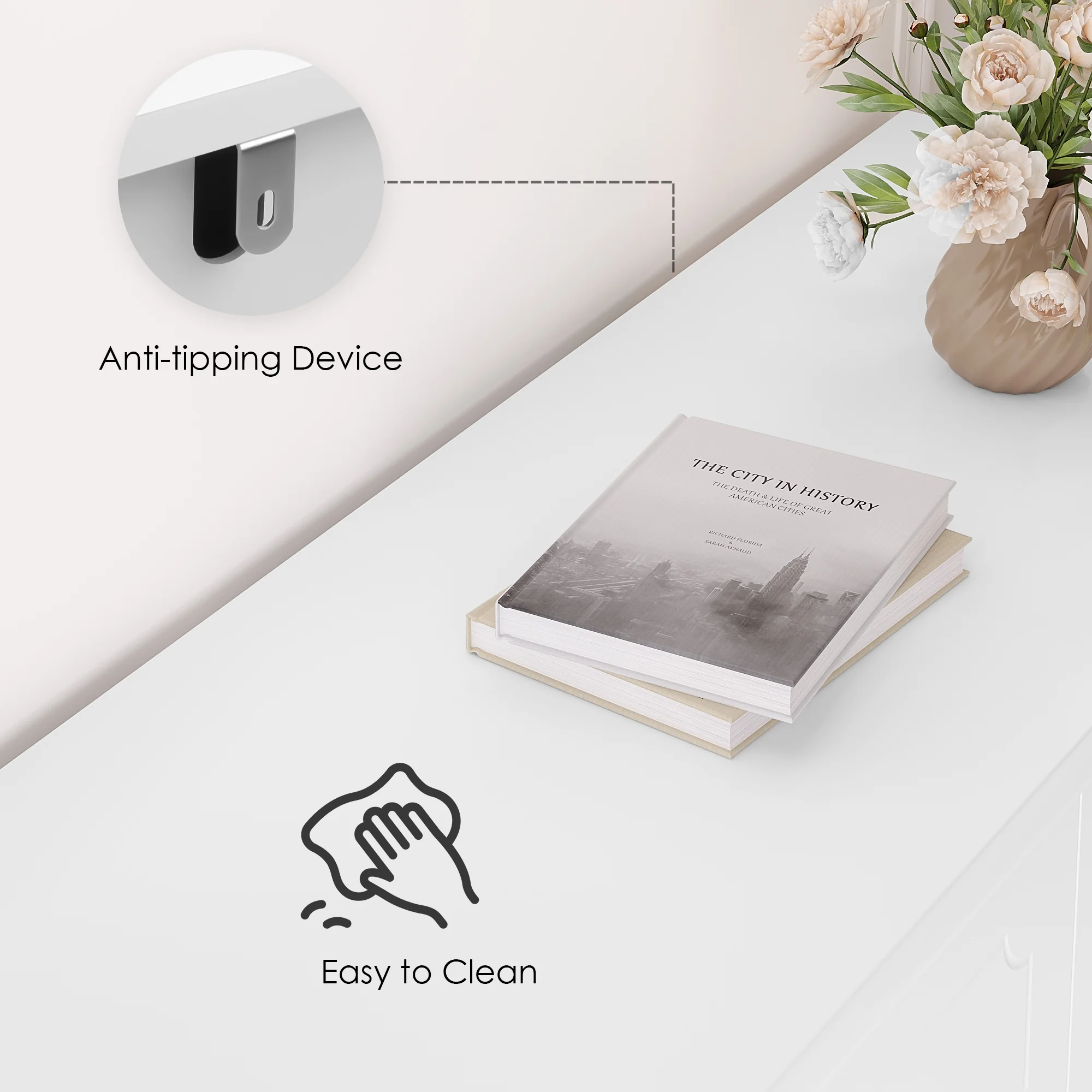 Homfa 6 Drawer Horizontal Dresser, White Ladder Double Dresser Chest for Bedroom