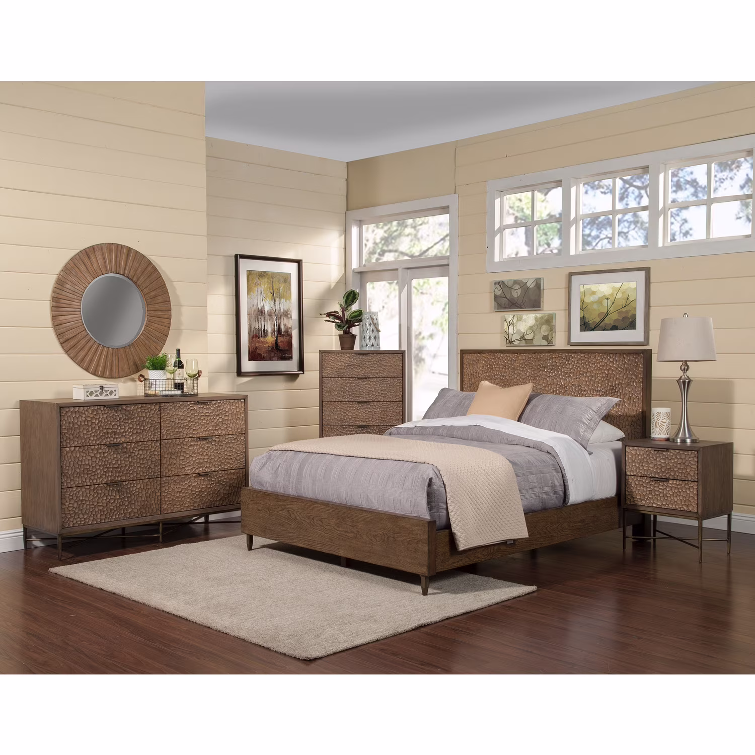 Alpine Furniture Brown Pearl Queen Panel Bed in Brown Bronze